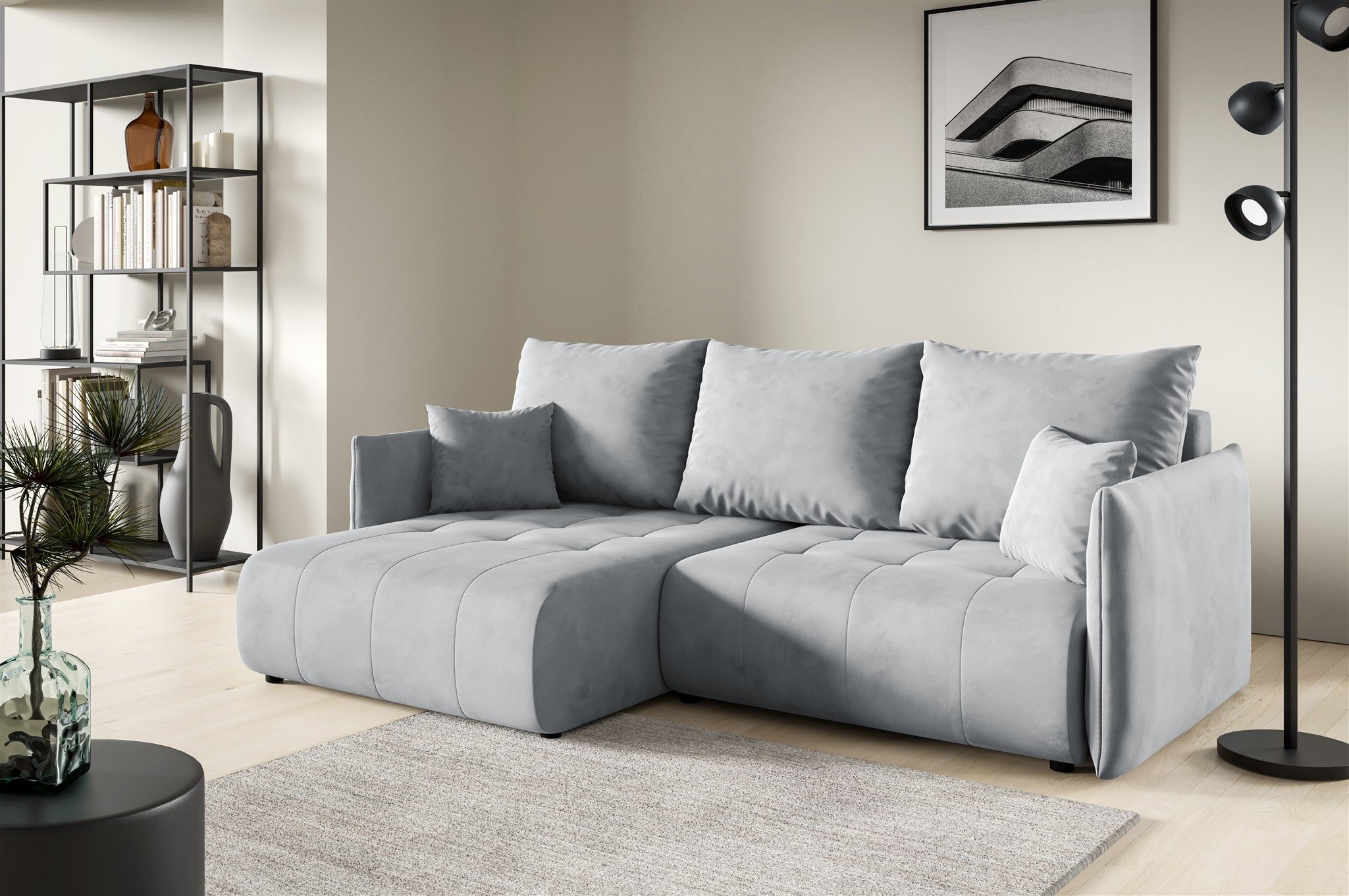 Ecksofa Schlafsofa Sofa CANIO in Stoff Monolith