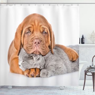 Abakuhaus Duschvorhang Moderner Digitaldruck mit 12 Haken auf Stoff Wasser Resistent Breite 175 cm, Höhe 180 cm, Hund und Katze Sad Bordeaux und Kitten