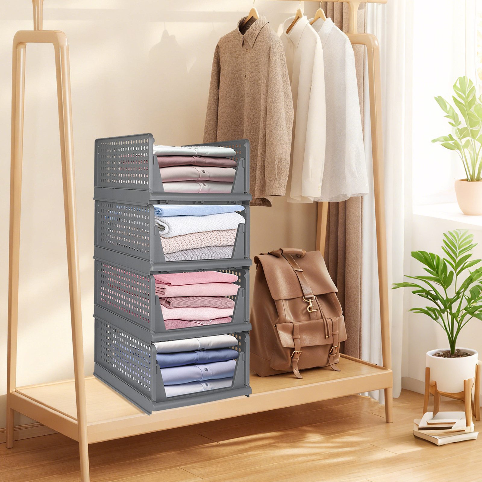 JEOBEST Organizer Stapelbarer Kleiderschrank, Schublade Faltbare Aufbewahrungsbox, (Set of 4), Plastik Lagerkisten für Schlafzimmer, Küche, Bad, Büro – Bild 3 von 5