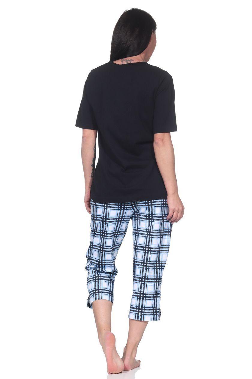 Normann Pyjama Normann Damen Pyjama mit karierter Capri Hose - auch in Übergrößen