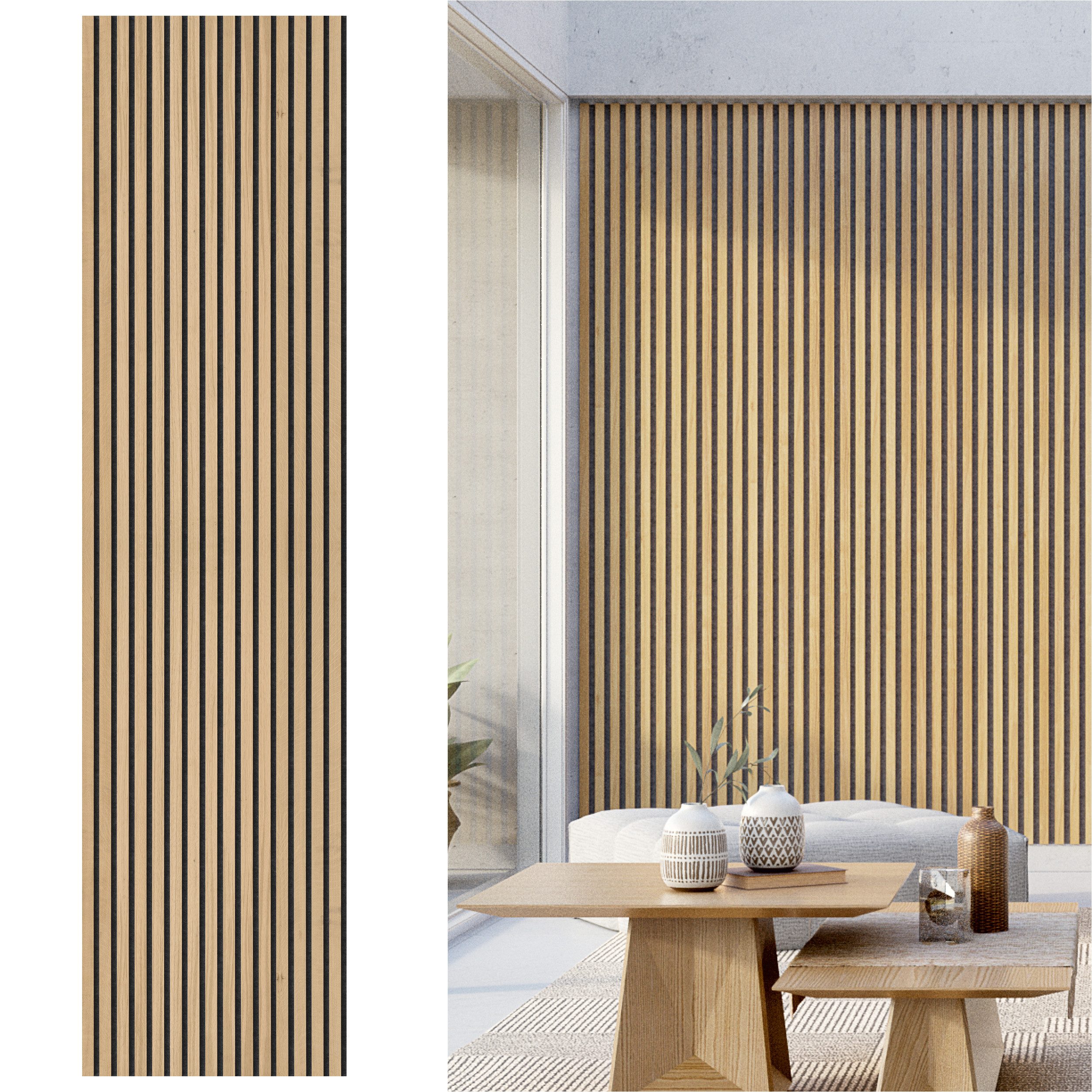 acous 3D Wandpaneel Akustikpaneel Professional FSC® Premium Echtholzfurnier, BxL: 60,00x250,00 cm, 1,50 qm, (Packung, Kostenlose Lieferung) 15 Echtholz-Dekoleisten mit 8 mm Filz-Akustikträger