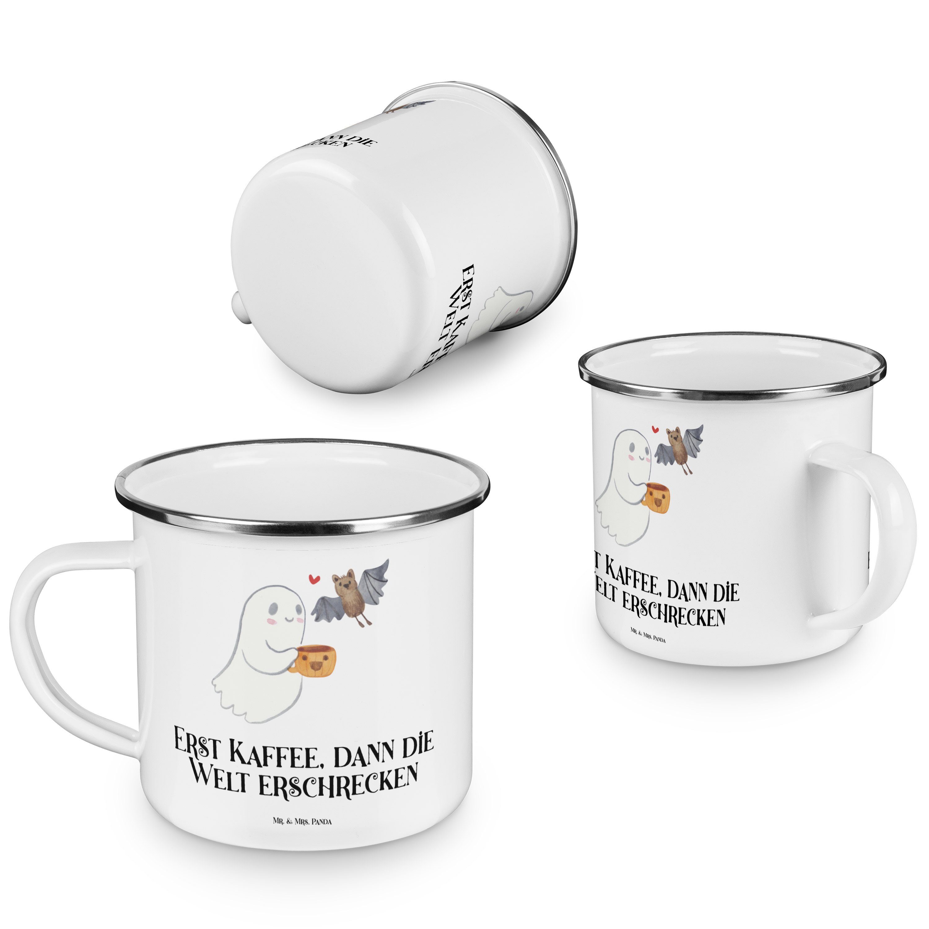 Kaffee Becher & Panda Mrs. Campingbecher, Deko, Emaille Gespenst - - Emaille Geschenk, Mr. Outdo, Weiß