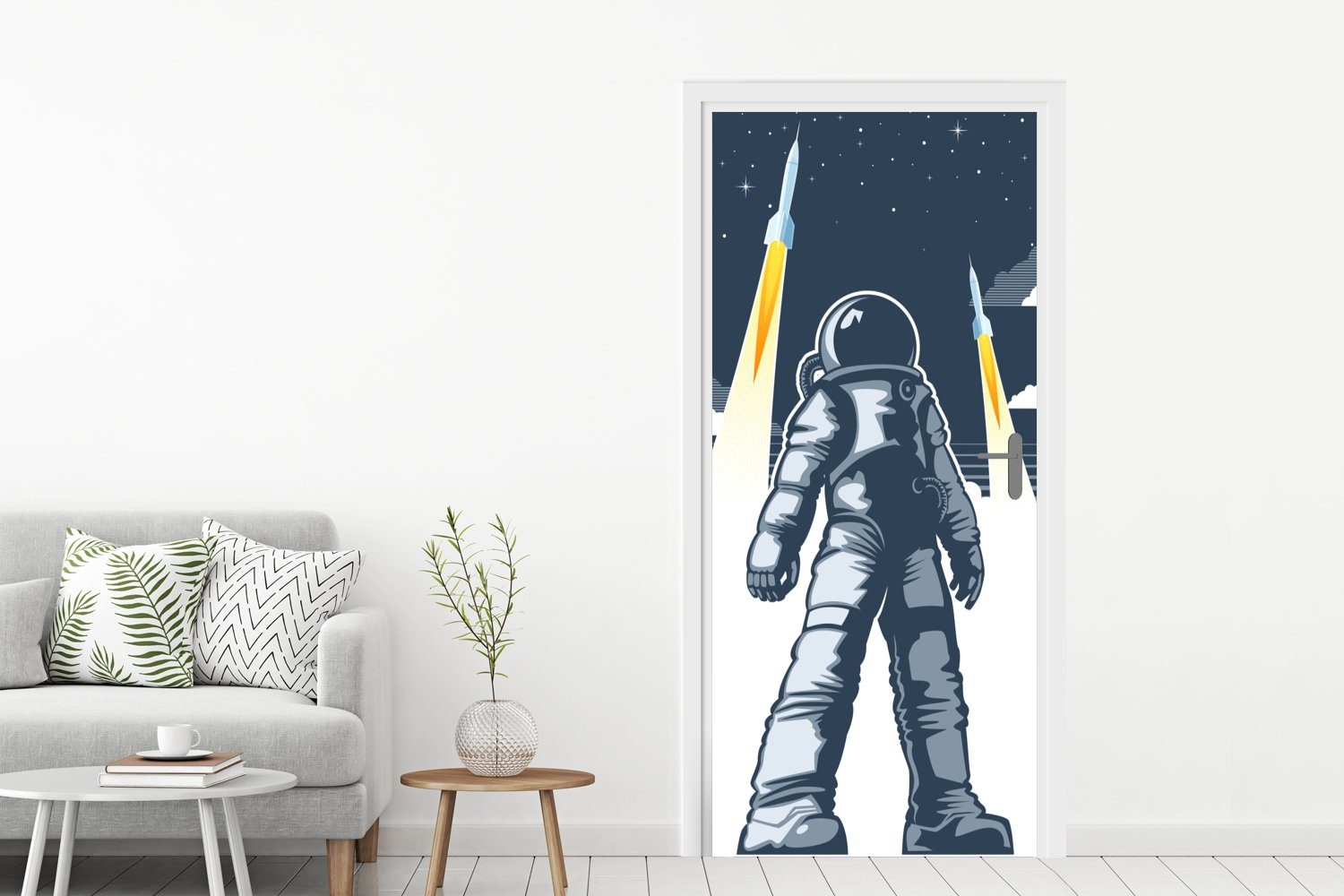 MuchoWow Türtapete Astronaut - Rakete Matt, Tür, für (1 St), 75x205 Türaufkleber, cm - Fototapete bedruckt, Weltraum