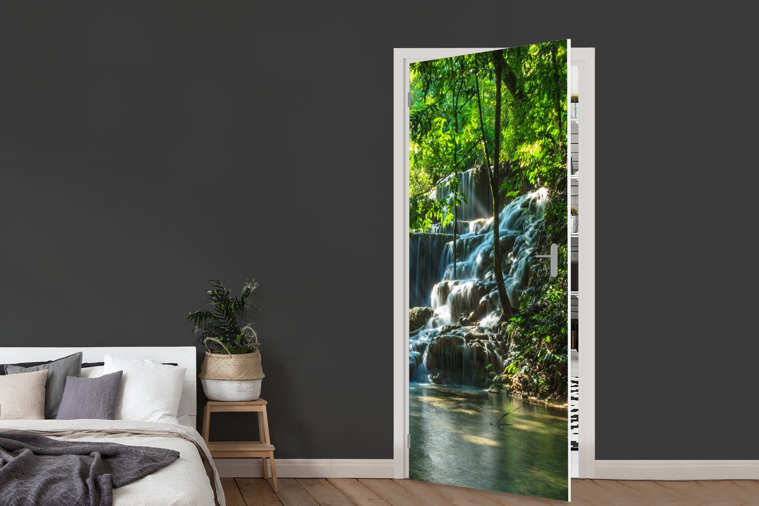 cm Dschungel-Wasserfall Matt, in (1 bedruckt, Palenque MuchoWow 75x205 Fototapete für Türtapete St), Tür, Türaufkleber, Mexiko,
