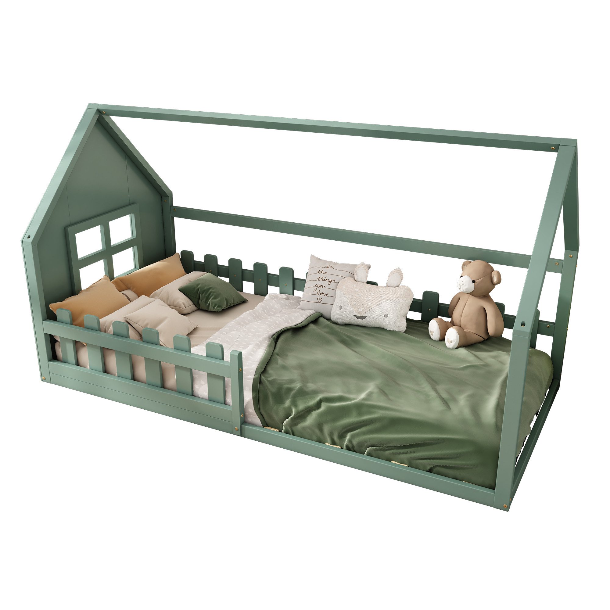 Flieks Massivholzbett, Kinderbett Hausbett Einzelbett 90x200cm günstig online kaufen
