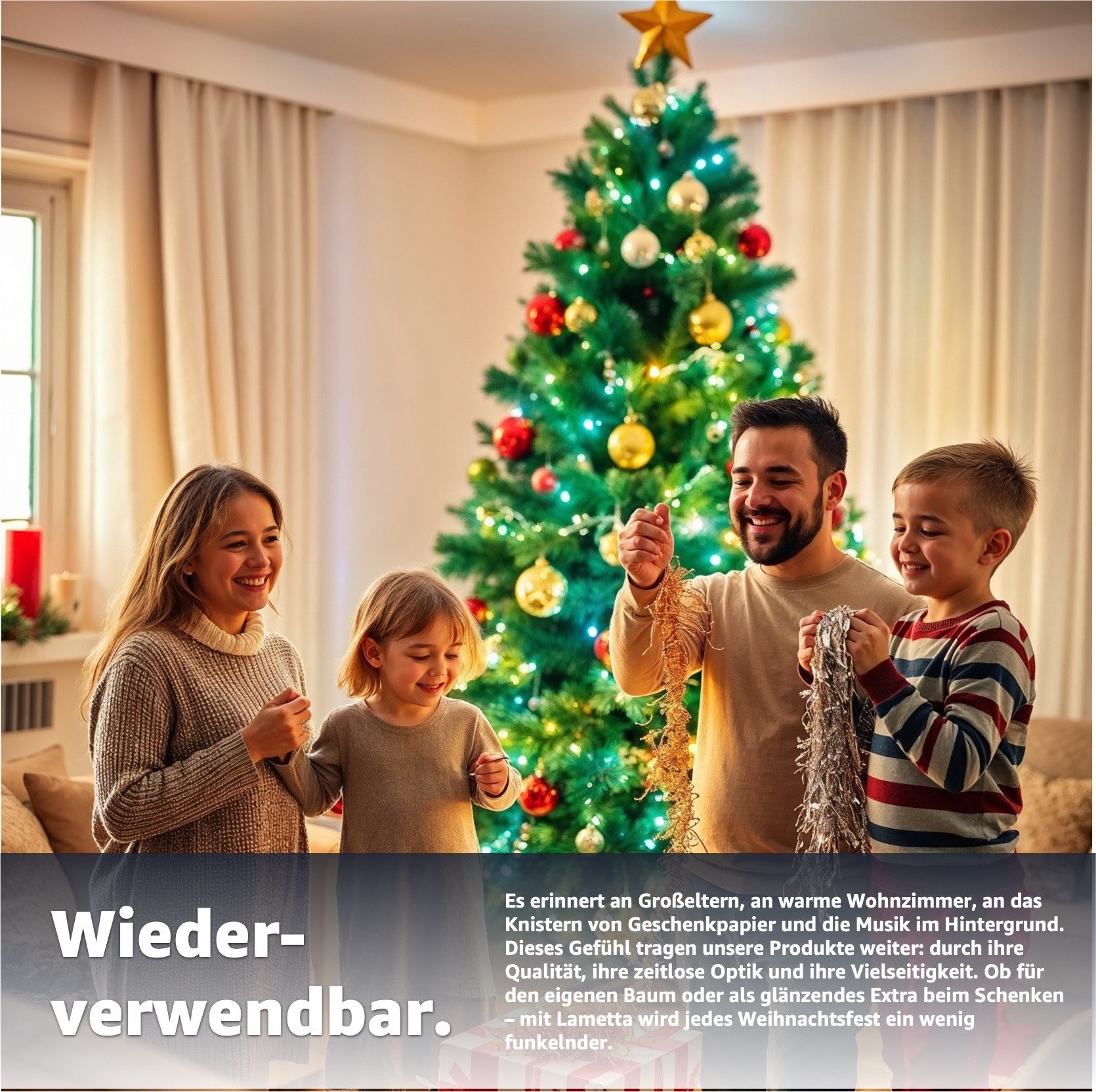 Weihnachtswunder® Lametta Lametta - täuschend echt - Deko Weihnachten Tannenbaum, 50 cm Länge