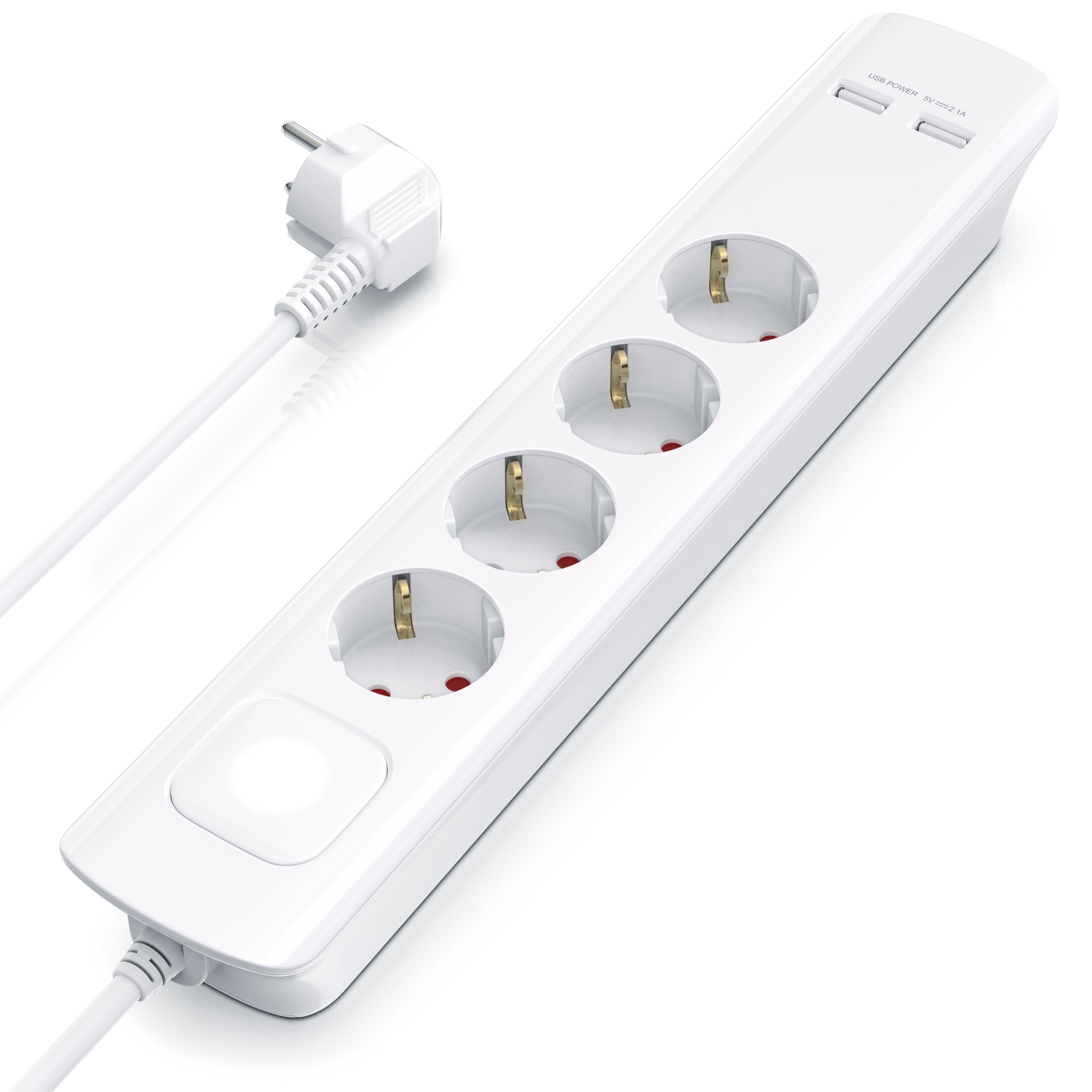 BEARWARE Steckdosenleiste - Ladegerät bis zu 3680 W / IP20 Steckdosenleiste 4-fach (Ein-/Ausschalter, USB-Anschluss, Überspannungsschutz, Schutzkontaktstecker, Kindersicherung, Überspannungsschutz, Kabellänge 1,45 m), 4-fach mit USB, für Schreibtisch, TV-
