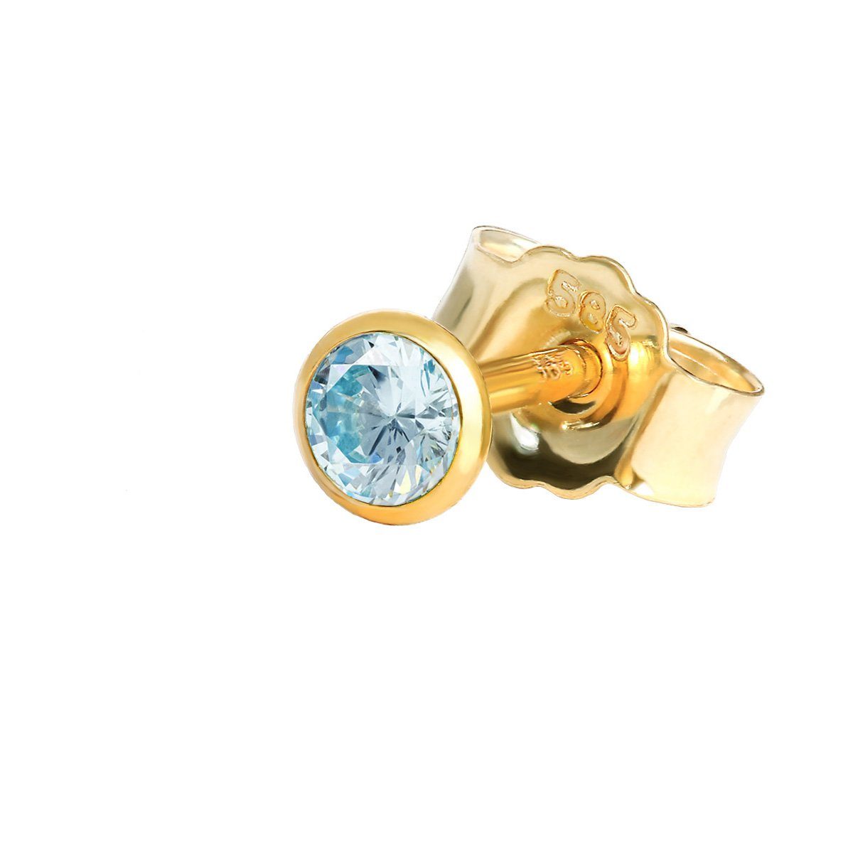 Single-Ohrstecker Einzeln Ohrstecker Echt Blautopas 585 Gelbgold 14