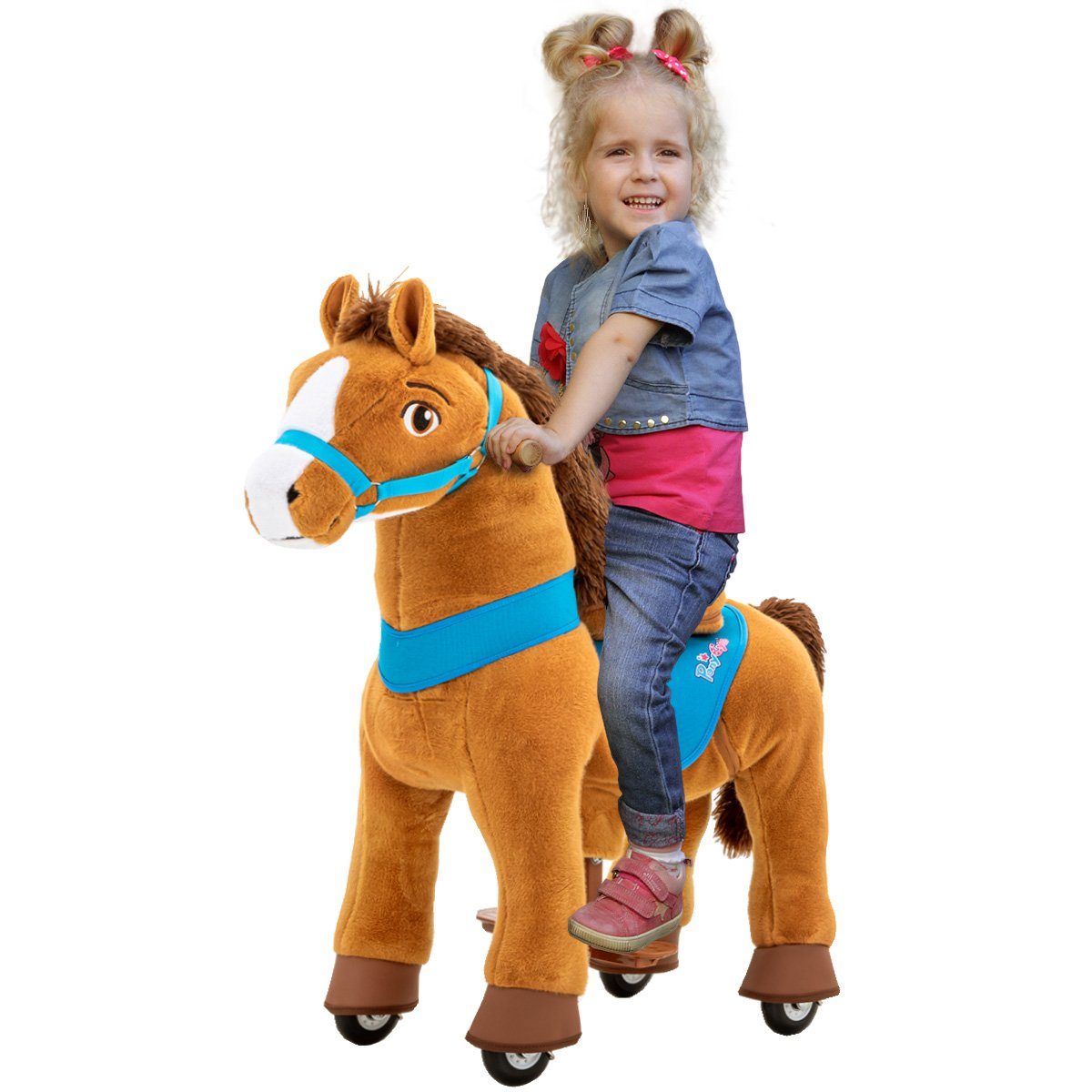 miweba Reitpferd Ponycycle Amadeus inkl. 3 Jahre Garantie - Handbremse, Small Schaukelpferd - Inline - Pferd - Kinderpony - Kinder - Pony Hellbraun Small