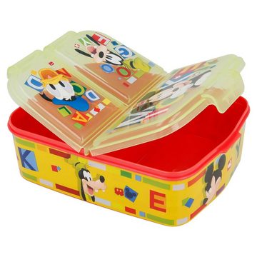 Disney Lunchbox Disney Mickey Maus 4 teiliges Lunch Set, (4-tlg), 3 Kammern Brotdose Alu-Trinkflasche - Löffel Gabel
