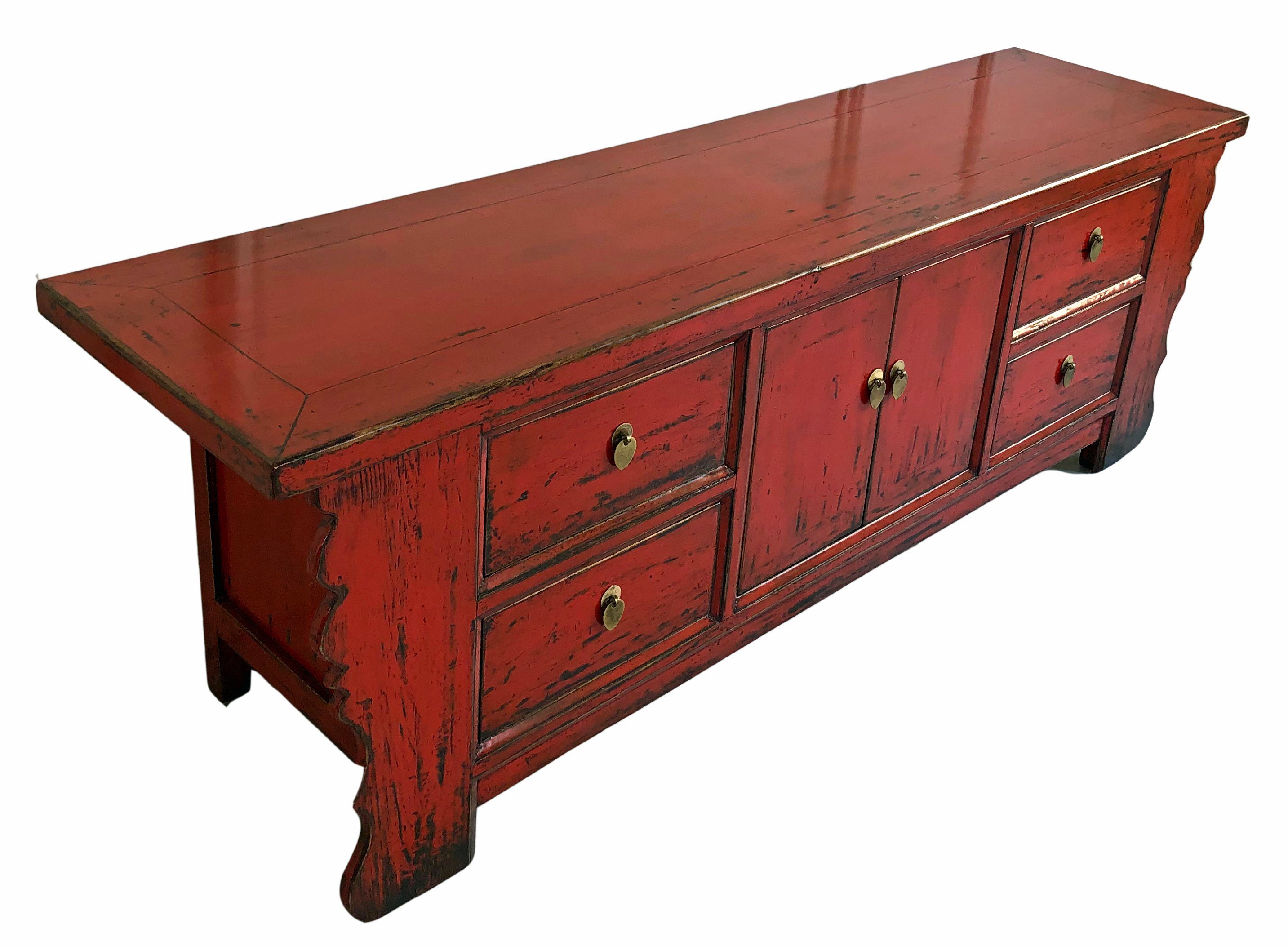 OPIUM OUTLET Lowboard Asia Schrank Möbel im Vintage-Stil (Breite x Tiefe x Höhe: 177 x 45 x 60 cm aus Holz, Wohnzimmer Schlafzimmer Diele Flur, shabby-chic Landhaus Stil, TV Schrank Sideboard Kommode Hochzeitsschrank komplett montiert), chinesisch asiatisch orientalisch fernöstlich