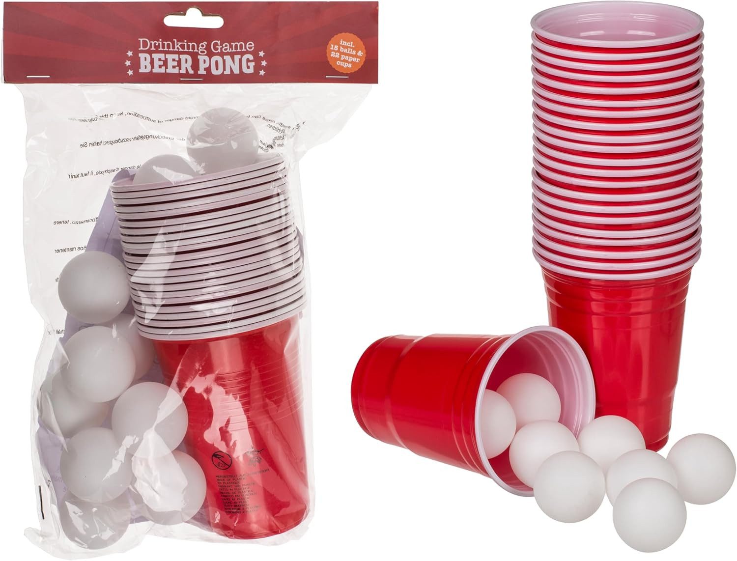mucHome Becher Beer Pong Becher Set 15 Bälle und 22 Trinkbecher, 37-tlg.