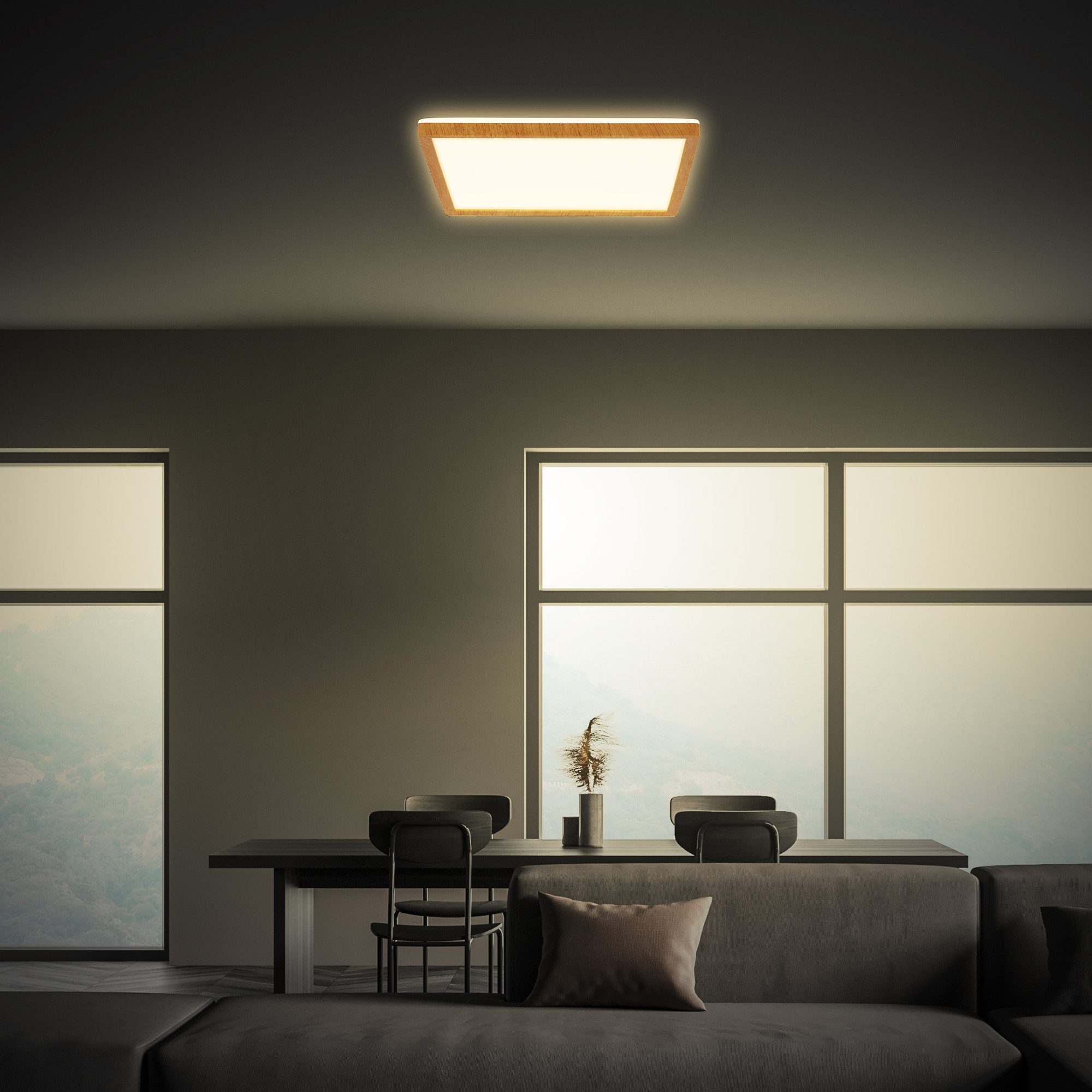 Briloner Leuchten Deckenleuchte LED Deckenlampe Extra-Warmweiß Wohnzimmer Schlafzimmer Küche, LED fest integriert, 2700K - Extra - Warmweiß, LED Deckenlampe 29,3x3cm Holzfarbig 18W Wohnzimmer Schlafzimmer Küche