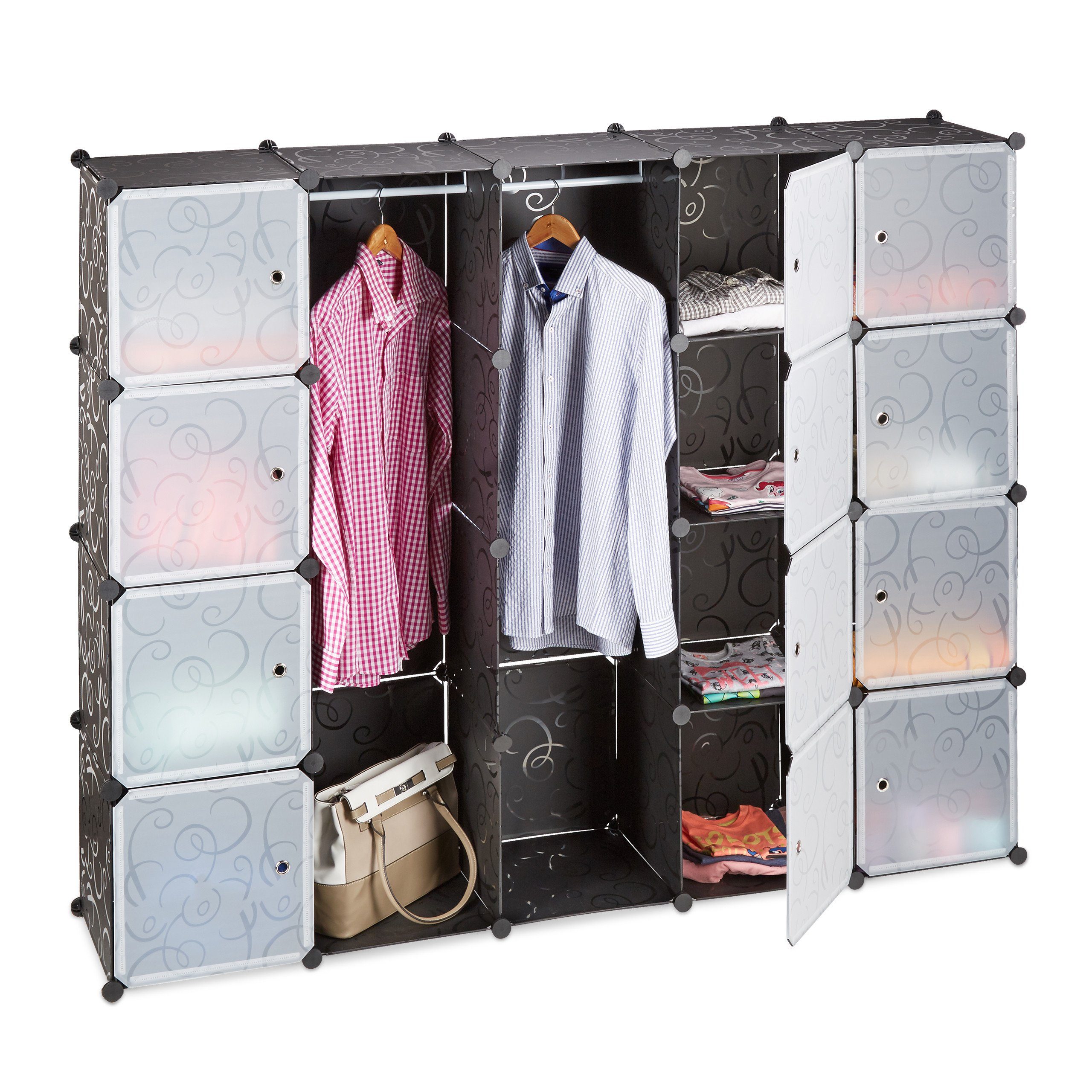 relaxdays Kleiderschrank Stecksystem 14 Fächer (137-St) schwarz