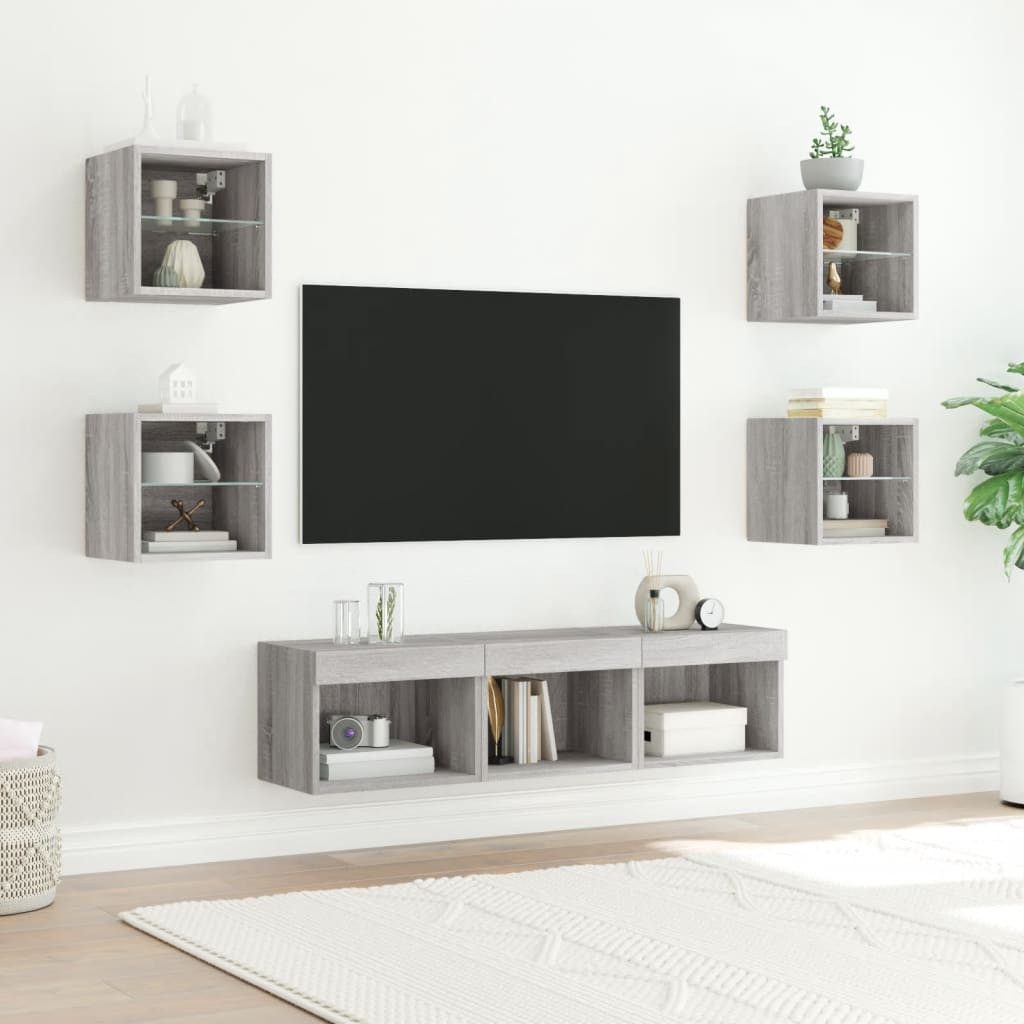 vidaXL TV-Wand 7-tlg. Wohnwand mit LED-Beleuchtung günstig online kaufen