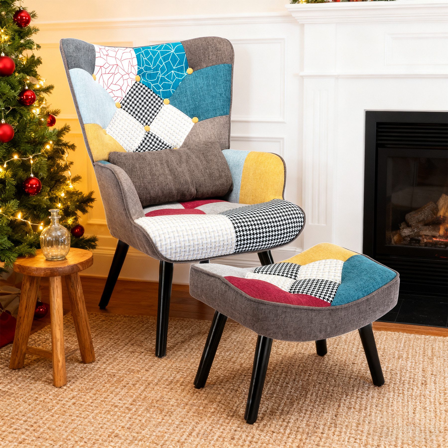 HomeMiYN Кресла Relaxsessel Lehnstühle Patchwork Кресла mit Hocker lesesessel, Chair