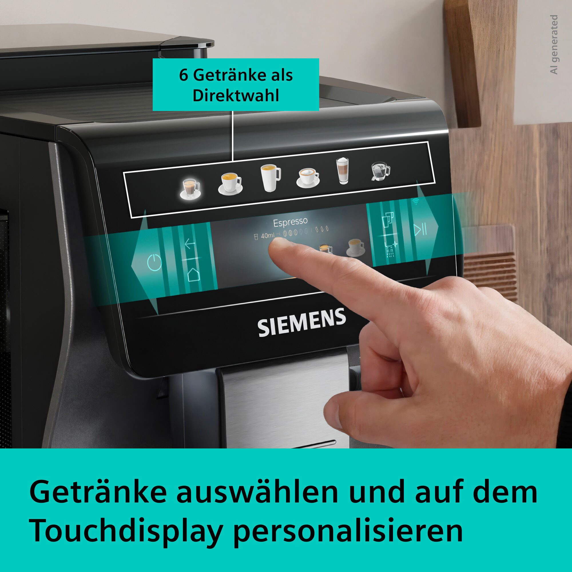SIEMENS Kaffeevollautomat EQ600 TP603E07, 6 Getränke, XL-Getränke, bis zu 480ml, Keramikmahlwerk, Doppeltassenfunktion, Kannenfunktion, entnehmbare Brüheinheit, Silber