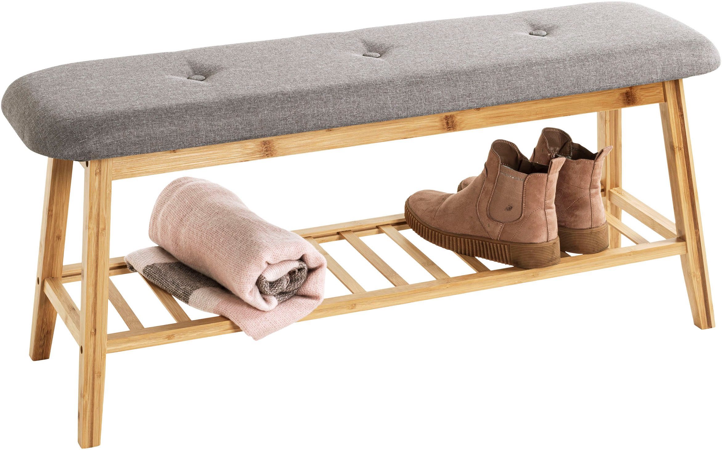 HAKU Schuhbank Flurbank, Garderobenbank, Sitzbank, rechteckig - aus Textil Grau - B/T/H 100/30/44 cm