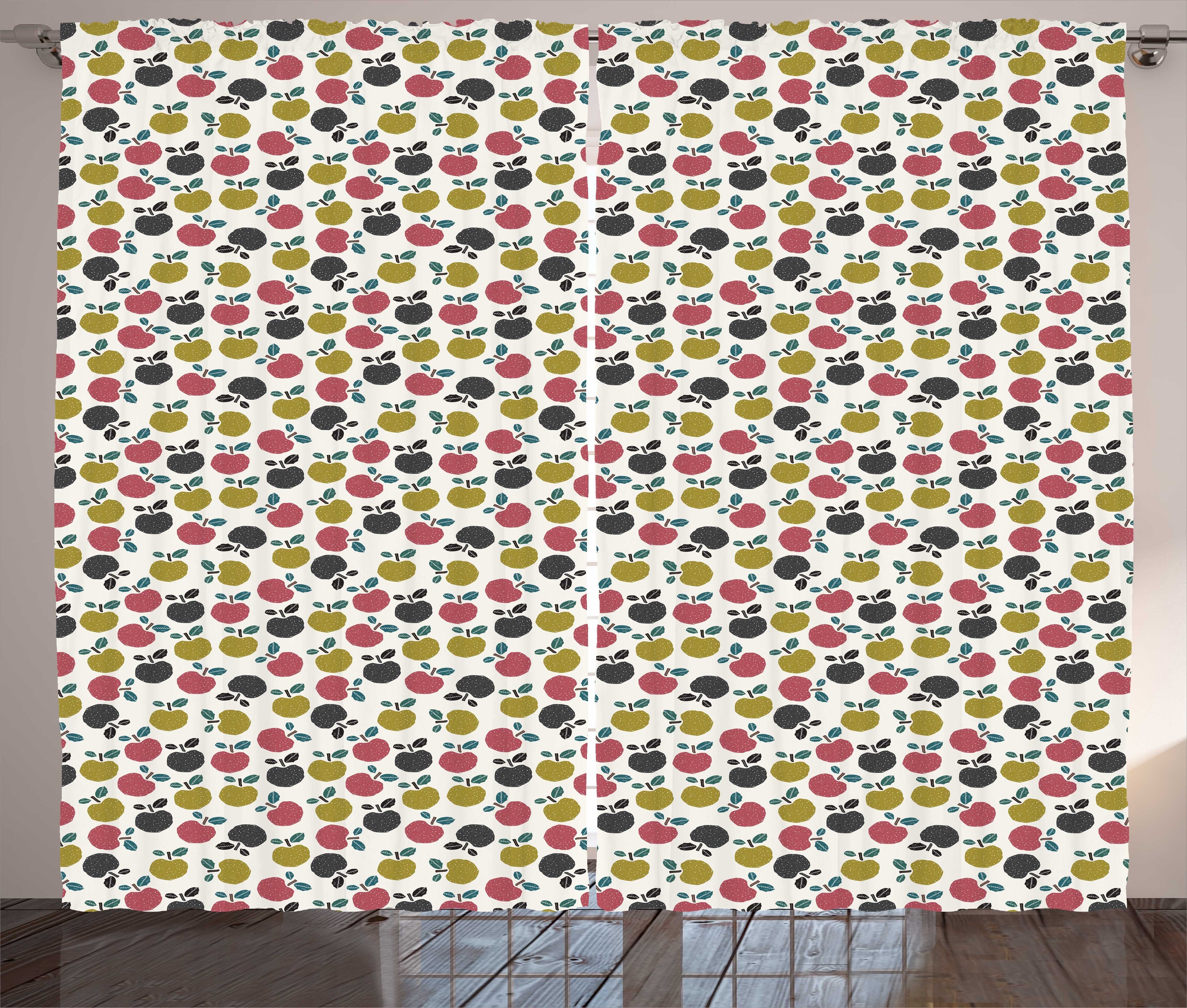 und Abakuhaus, Doodle Muster-Kunst Kräuselband Gardine Herbst Schlaufen mit Schlafzimmer Äpfel Vorhang Haken,