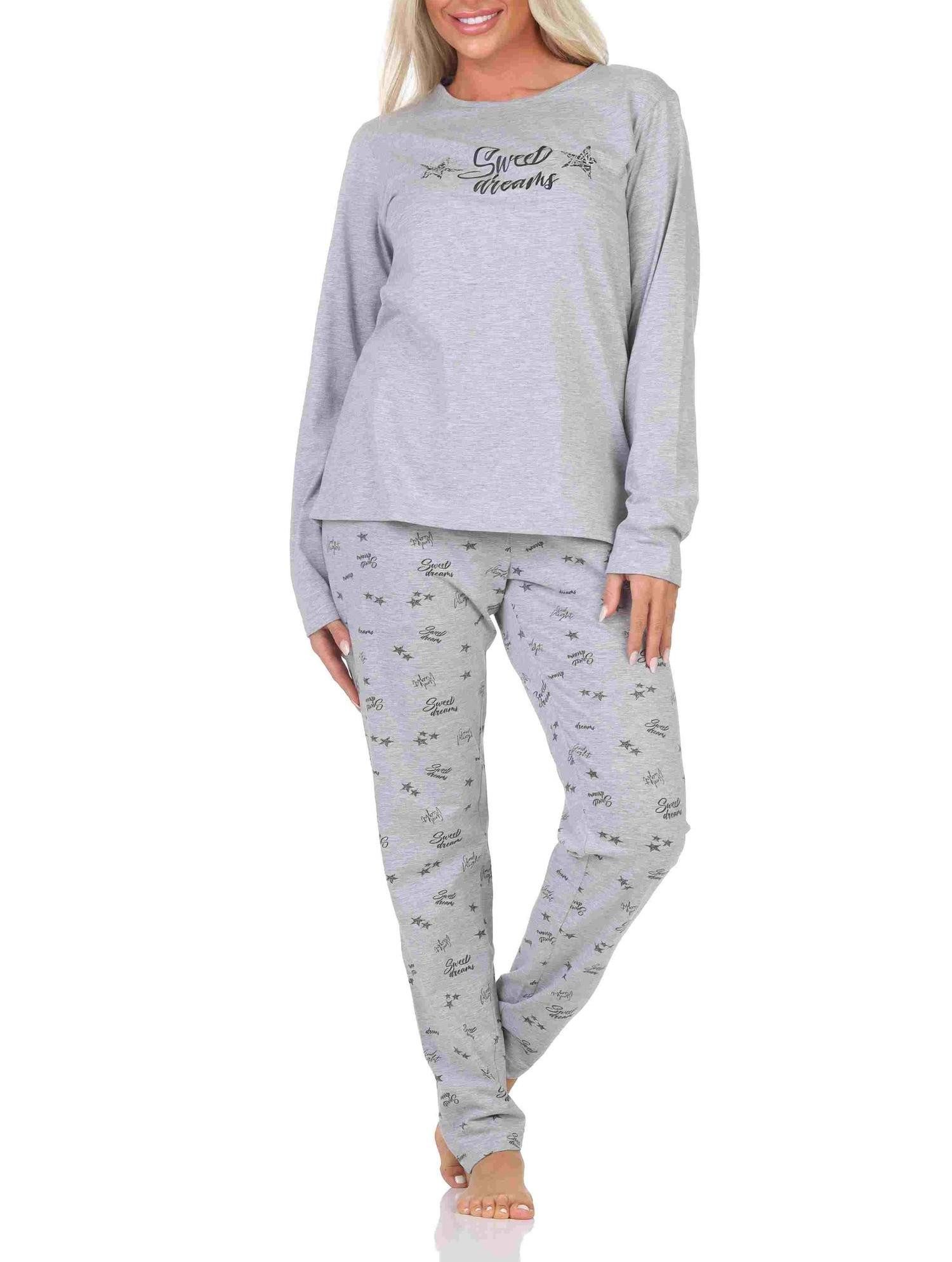 Pyjama Normann Damen Schlafanzug Pyjama langarm in Sterne Optik