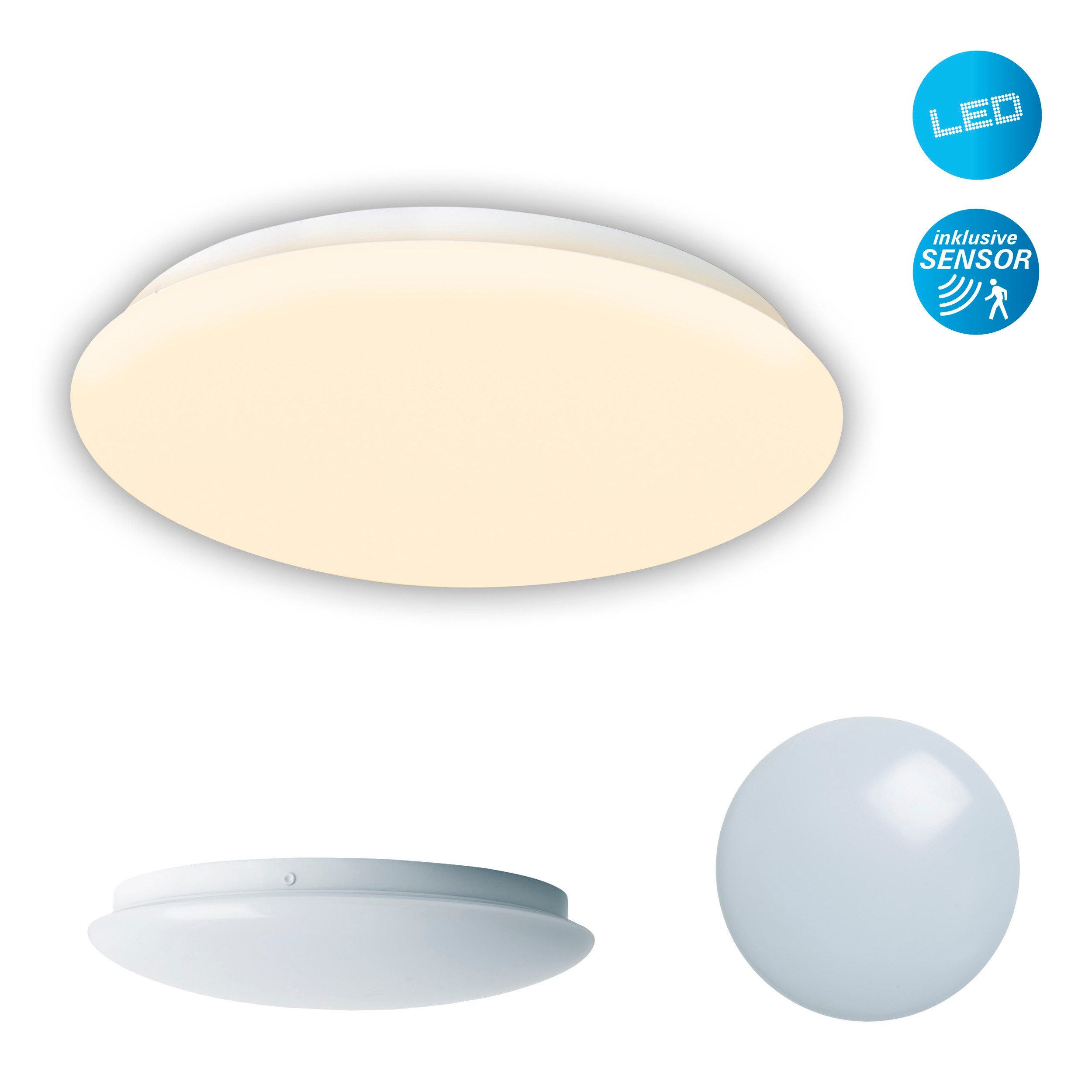 näve LED Deckenleuchte Mesa, Bewegungsmelder, LED fest integriert, Neutralweiß, weiß, inkl. HF-Bewegungsmelder, inkl. Driver, LED neutralweiß, D: 28cm