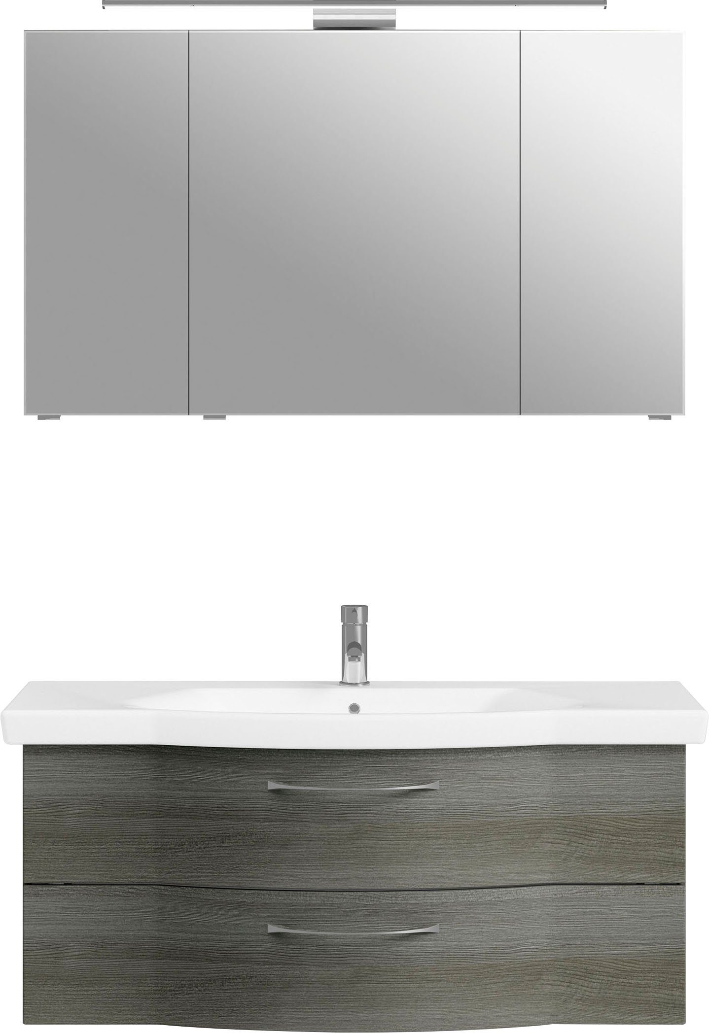 Saphir Badmöbel-Set 6005 Sprint Keramik-Waschtisch mit LED-Spiegelschrank, 122 cm breit, (2-St), Waschplatz inkl. Türdämpfer, 3 Türen, 2 Schubladen, Waschtisch Set