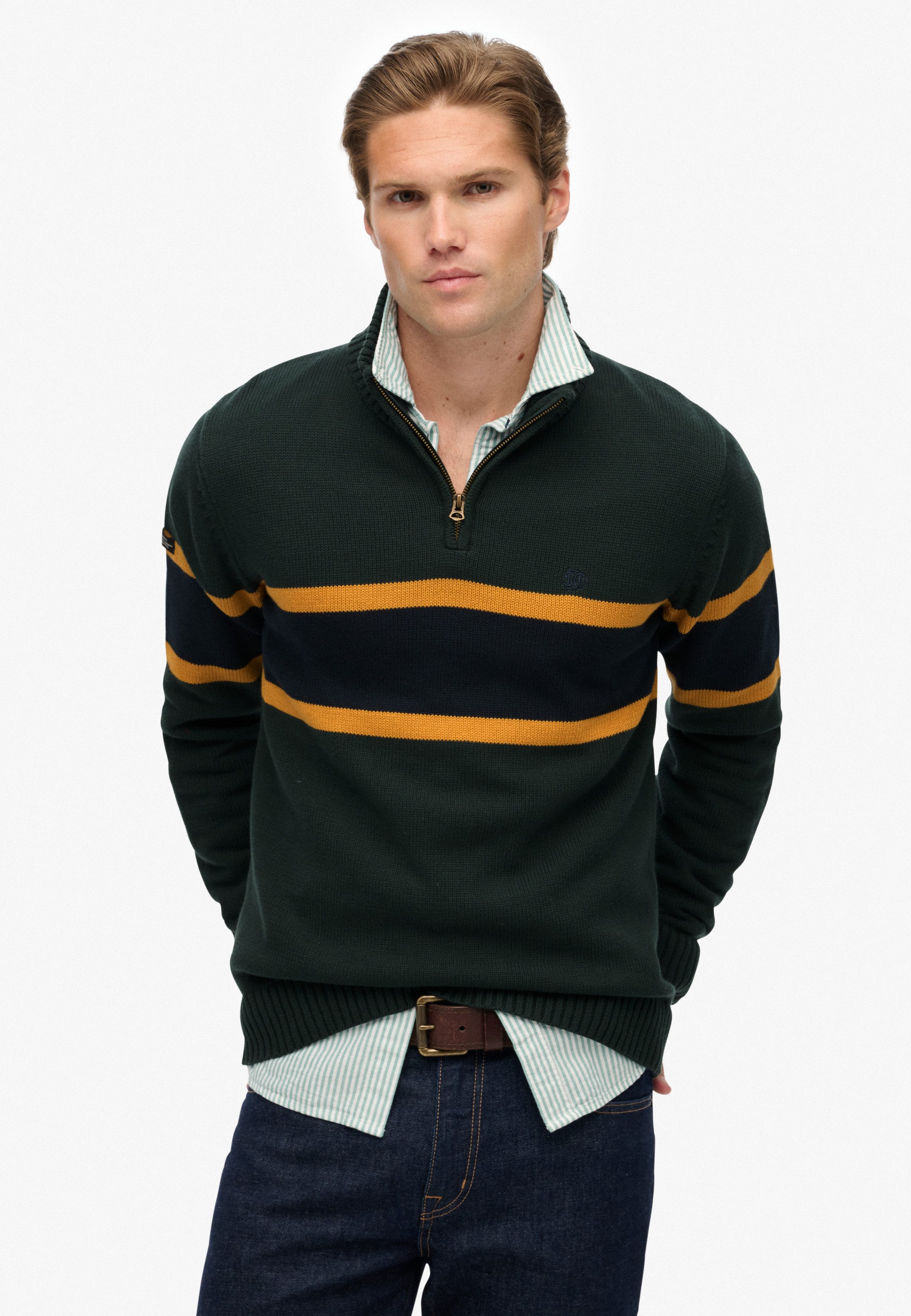 Superdry Strickpullover Cotton Stripe Half Zip Knit