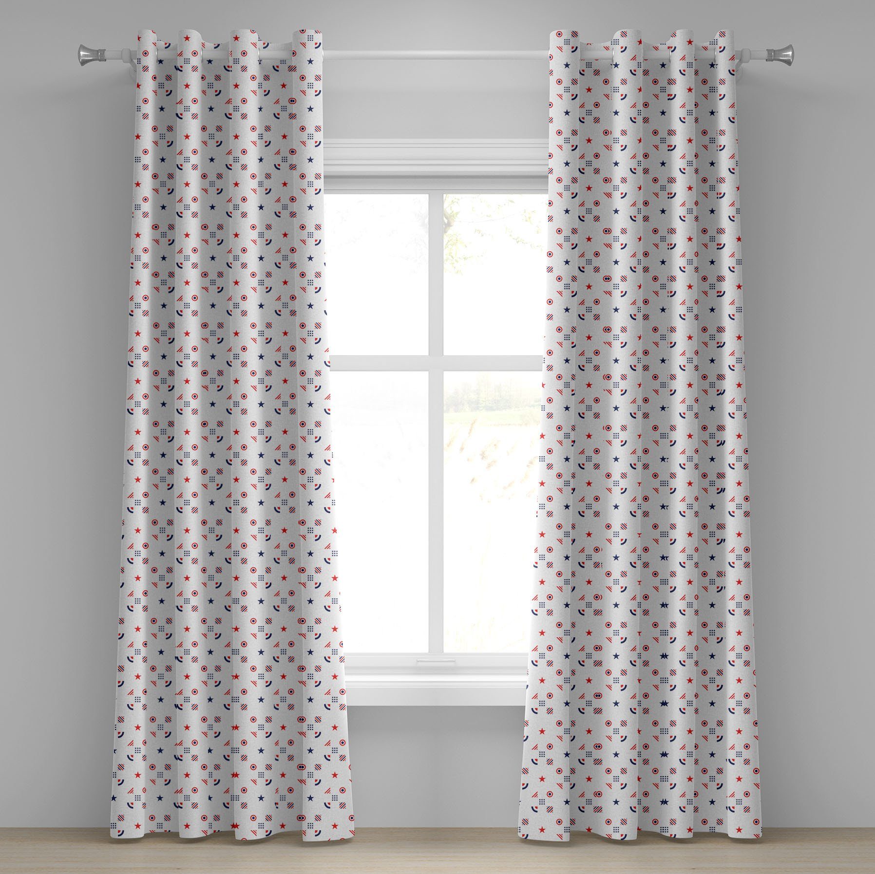 Gardine Dekorative 2-Panel-Fenstervorhänge für Schlafzimmer Wohnzimmer, Abakuhaus, Vereinigte Staaten von Amerika Viertel von Juli Squares