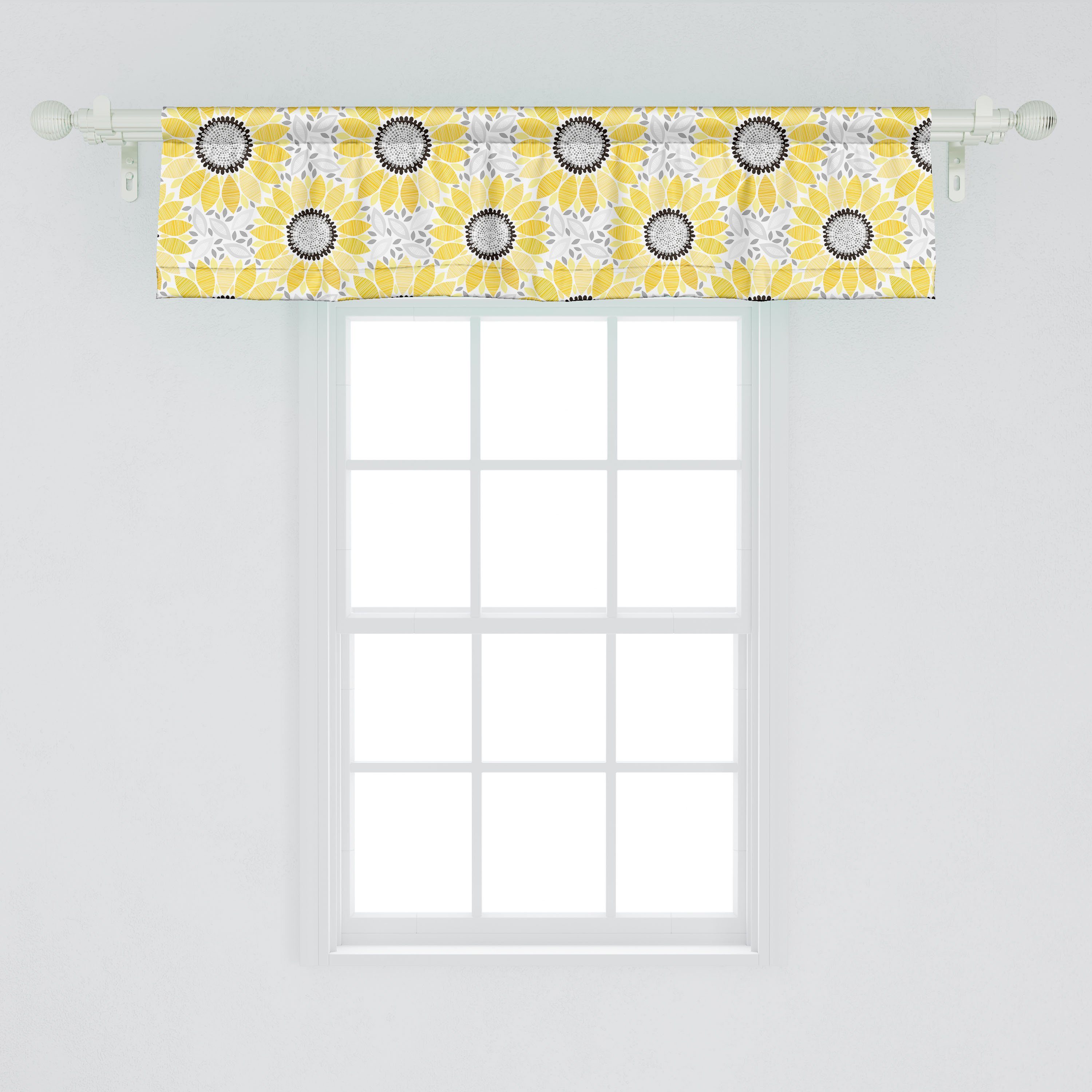 Scheibengardine Vorhang mit Volant Gelb Küche für Microfaser, Schlafzimmer Dekor Abakuhaus, Stangentasche, Sun-Blumen-Natur-Kunst