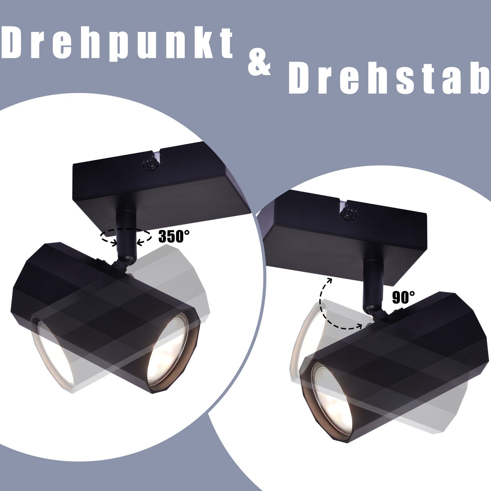 Nettlife Deckenstrahler 1 Flammig Schwarz Deckenstrahler Vintage Metall GU10 Schwenkbar 350°, Schwenkbar 350°, ohne Leuchtmittel, Schwenkbar 350° für Flur Küche Schlafzimmer Arbeitszimmer