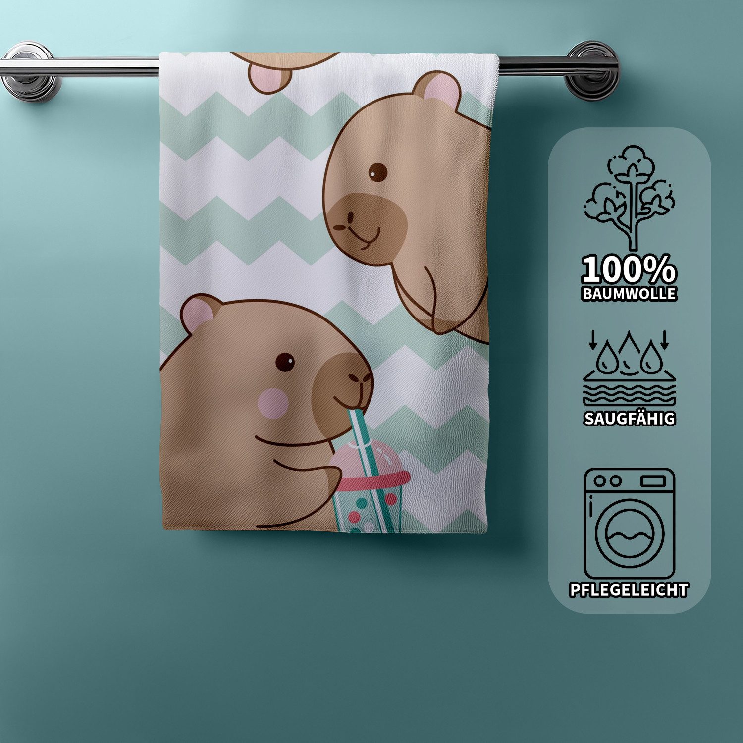 Jerry Fabrics Handtücher Capybara Badetuch Strandtuch Duschtuch 70 x 140 cm 100% Baumwolle, (1 Duschtuch, 1-St), Langlebig – Bild 3 von 5