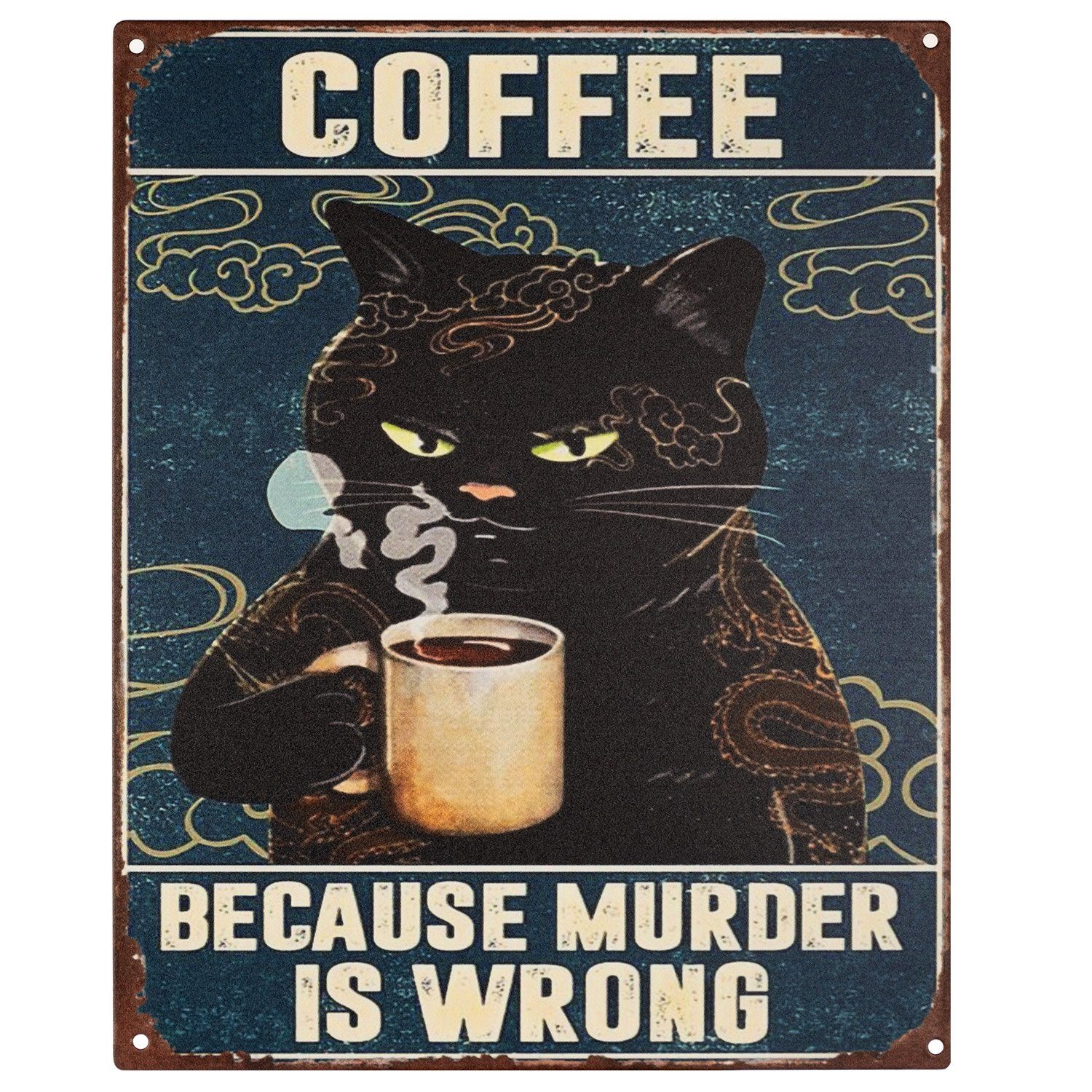 Moritz Metallschild Coffee Because Murder Is Wrong Katze, Blechschild 20 x 25 cm Retro Vintage