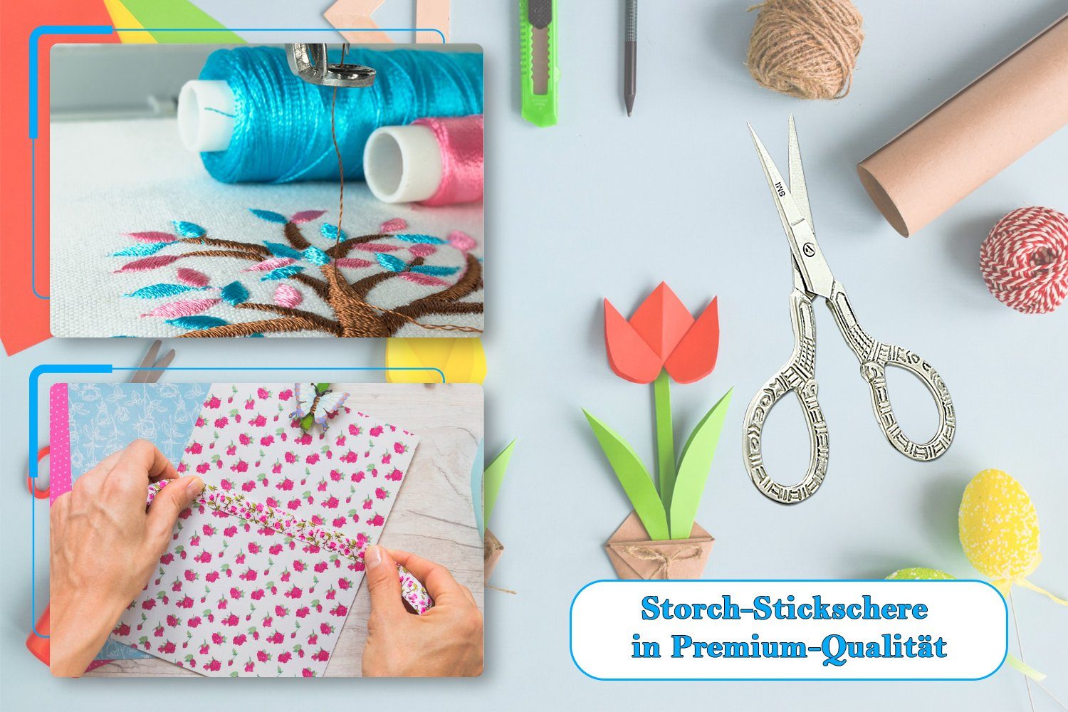 SMI Papierscheren Stickschere Nähschere Vintage Handarbeitsschere Fadenschere mit Etui – Bild 4 von 5