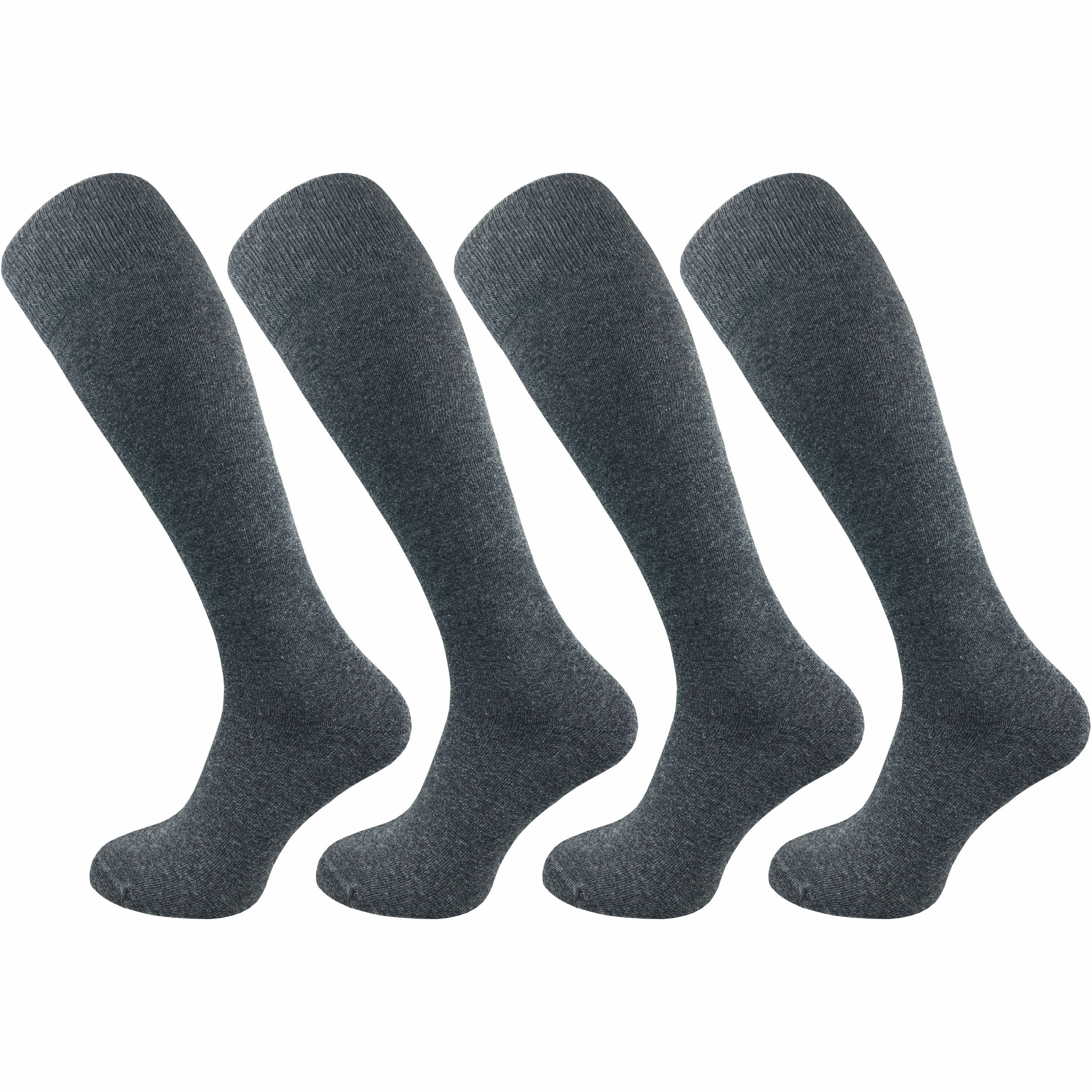 GAWILO Kniestrümpfe für Herren aus Baumwolle - extra weich & ohne drückende Naht (4 Paar) Lange Socken mit speziellem Komfortbund, der nicht einschneidet grau