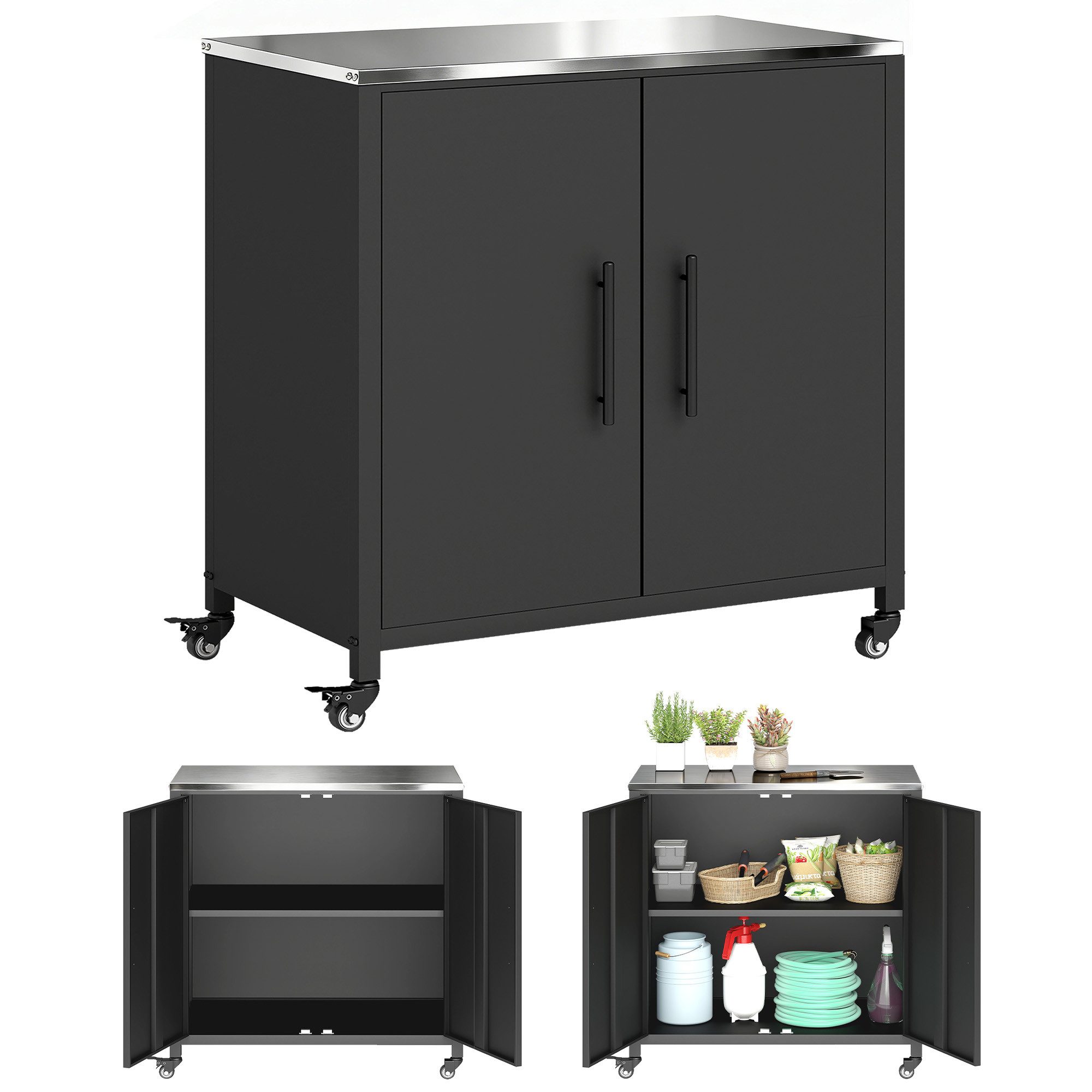 Outsunny Garten-Geräteschrank Gartenschrank mit Pflanztisch, Geräteschuppen magnetisch, BxT: 80x50 cm, (Outdoor Gartenschrank, 1 St., Pflanztisch mit Unterschrank), für Garten Balkon 80 x 50 x 90cm