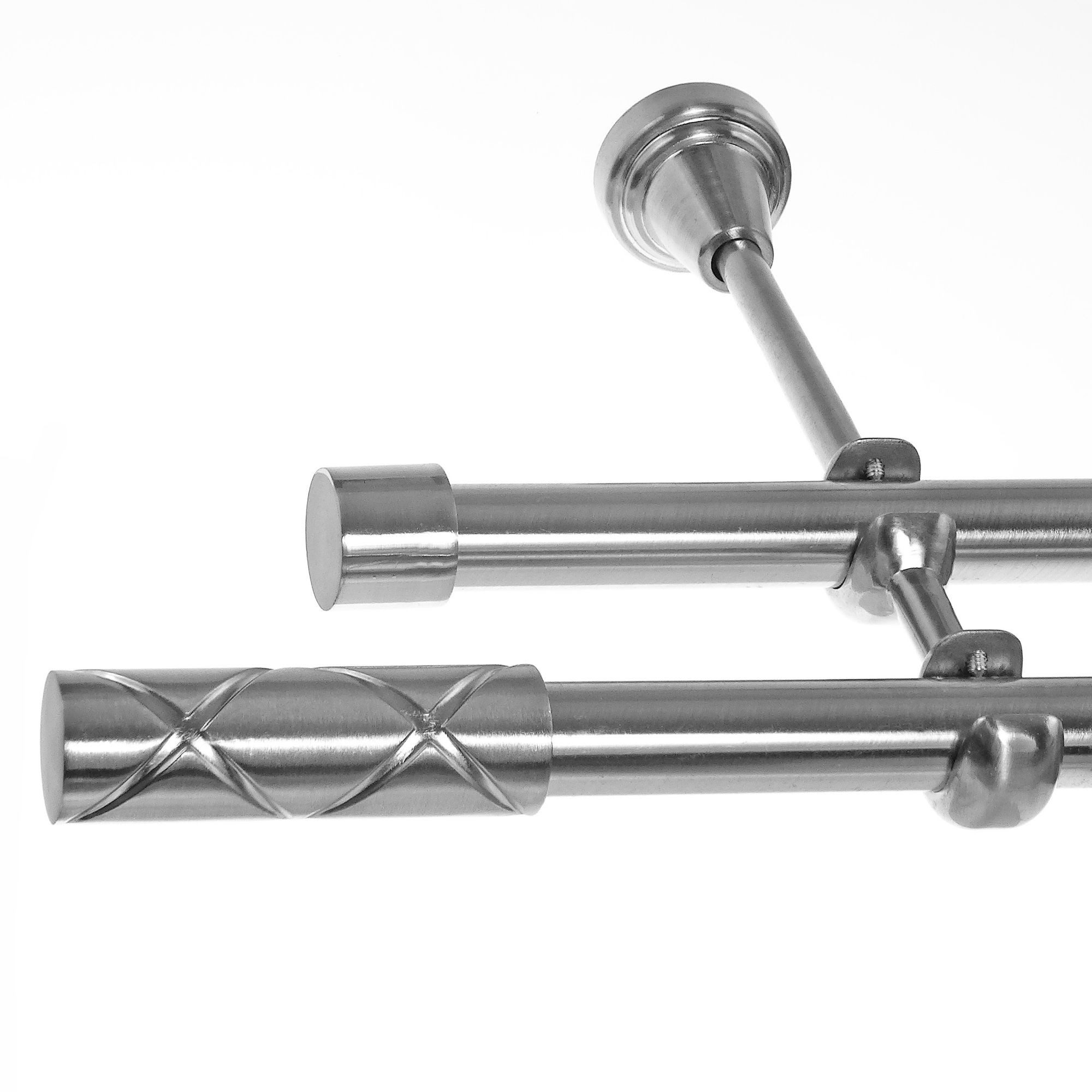 BASIT Gardinenstange Edelstahloptik 19mm mit Wandträgern 280 cm E63, Ø 19 mm, 2-läufig, verschraubt, Metall, H28 280 cm E63 Zylinder Riffel