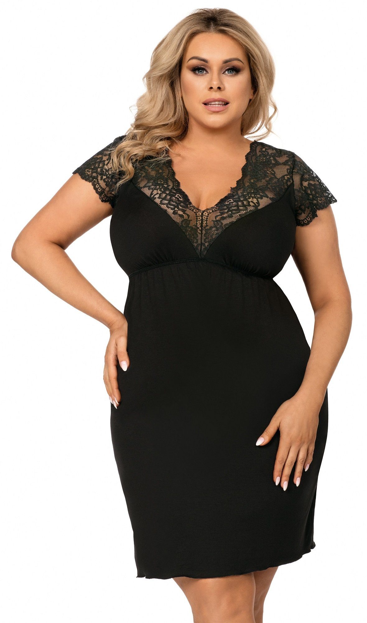 Donna Nachthemd im Sanduhr-Schnitt - schwarz betont Linien, weibliche plus size