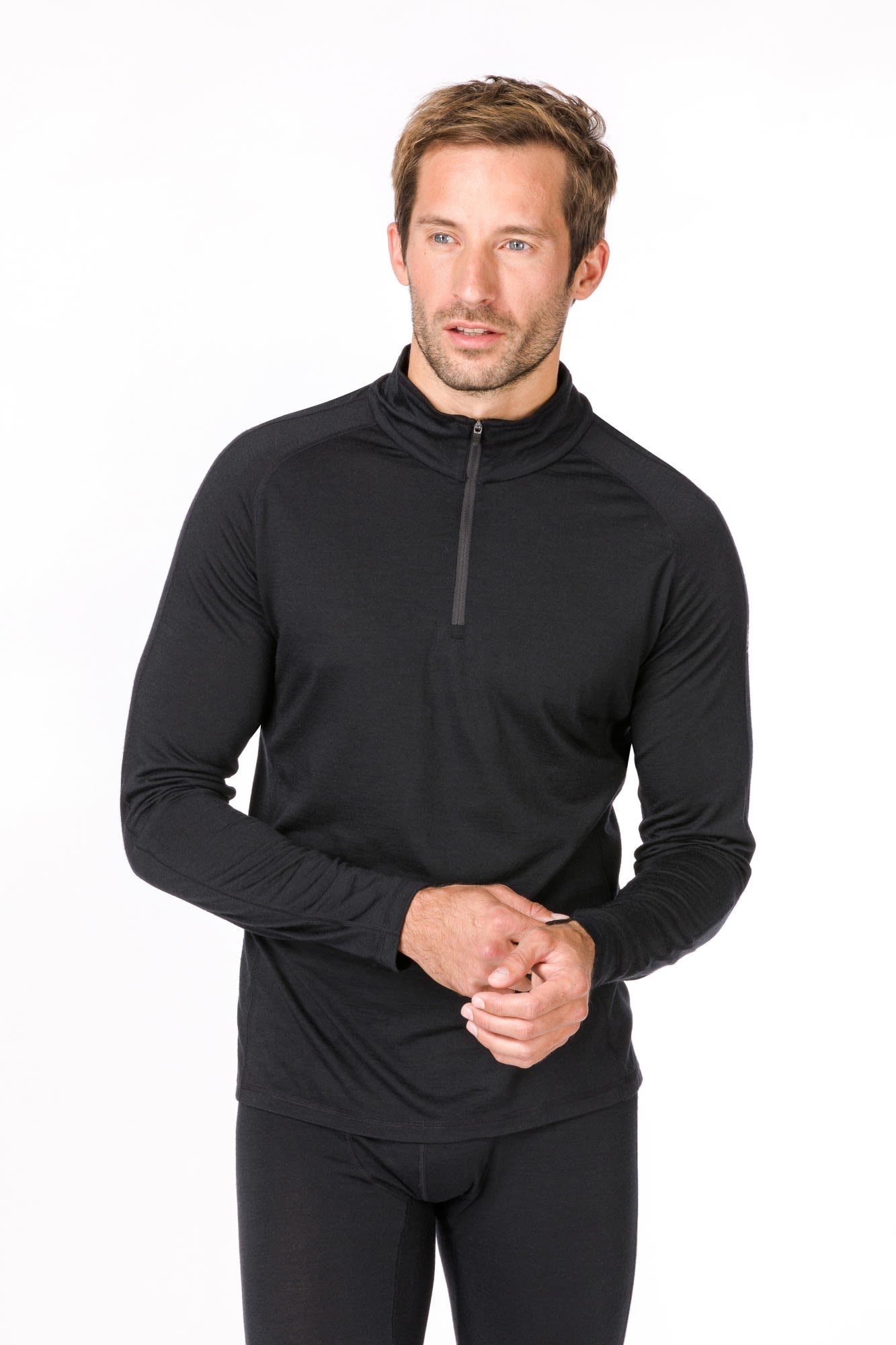 SUPER.NATURAL Langarmshirt Herren 1/4 M Super.natural Schwarz 230 Base Zip