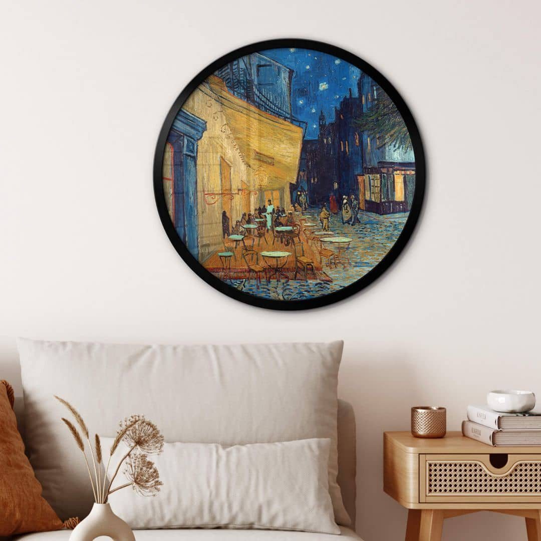 K&L Wall Art Poster Wandbild Poster Rund Küche Gemälde van Gogh Café Terrasse am Abend, Wohnzimmer Kunstdruck modern, moderne Wandbilder fürs Wohnzimmer Wandposter inspirierende Boho Deko