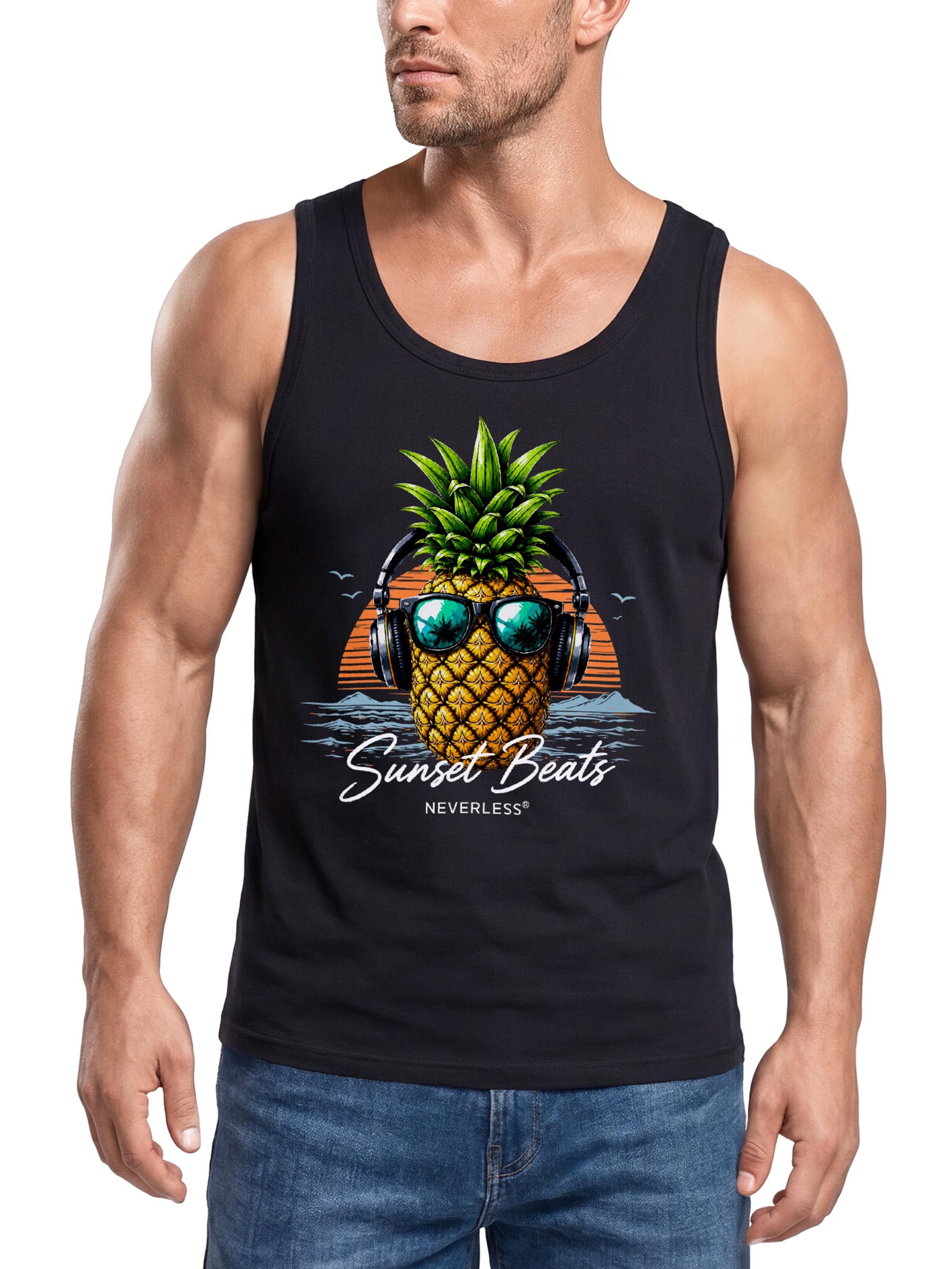 Neverless Tanktop Tanktop Herren mit Grafik-Print - Sunset Beats - Trägershirt mit Print