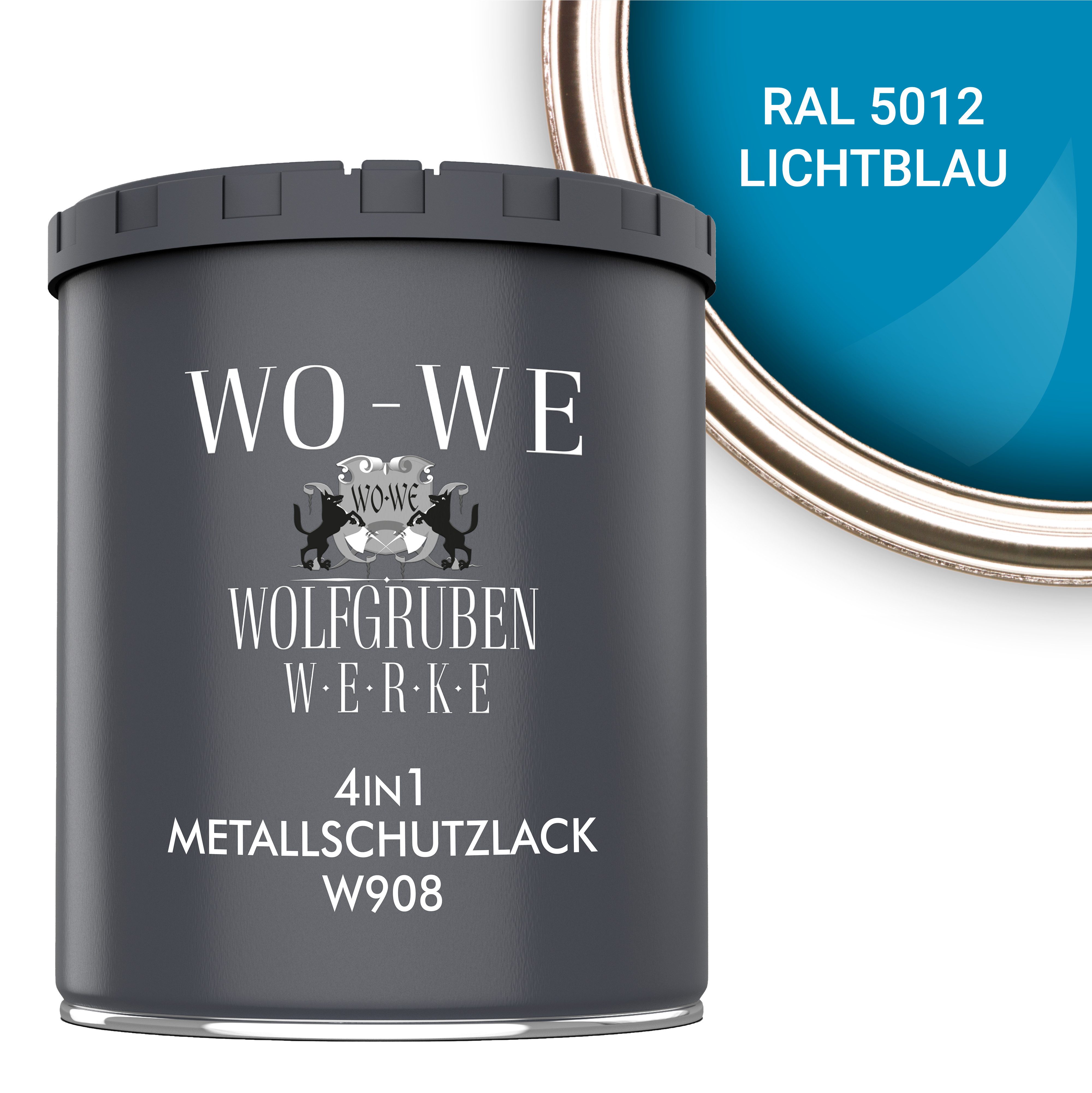 WO-WE Metallschutzlack 4in1 Metalllack Metallfarbe Metallschutzfarbe W908, 0.75L - 2,5L, Außenbereich