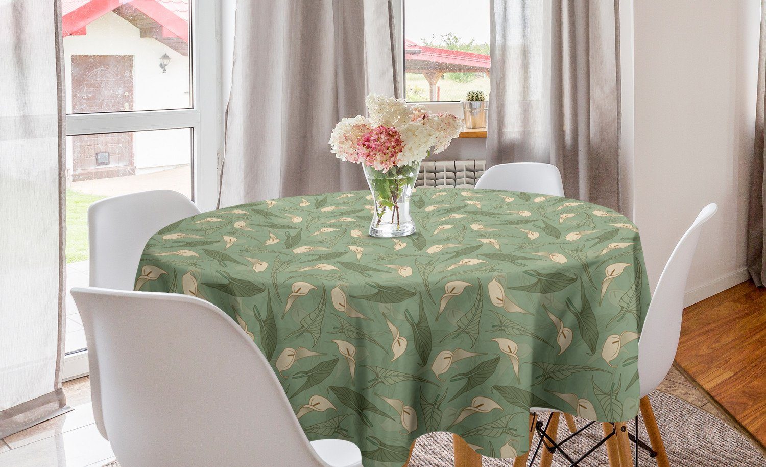 Abakuhaus Tischdecke Kreis Tischdecke Abdeckung für Esszimmer Küche Dekoration, Blume Calla-Blumen Grün-Blätter
