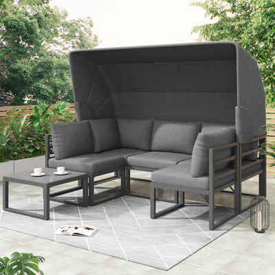 REDOM Gartenlounge-Set Lounge-Möbel für Balkon und Garten, 5 Sitzer Gartenmöbel Sitzgruppe mit Sonnendach