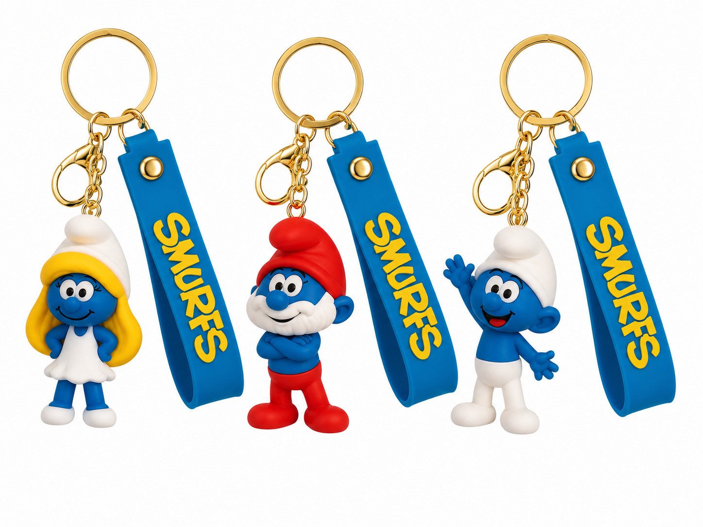 GOLDIA GMBH Schlüsselanhänger Gaming Überraschungsfigur Schlumpf mit Schlüsselband Roblox 1 Stück (Set, 1-tlg., Geschenk-Set), Lieferung erfolgt zufällig aus 3 verschiedenen Designs Schlümpfe