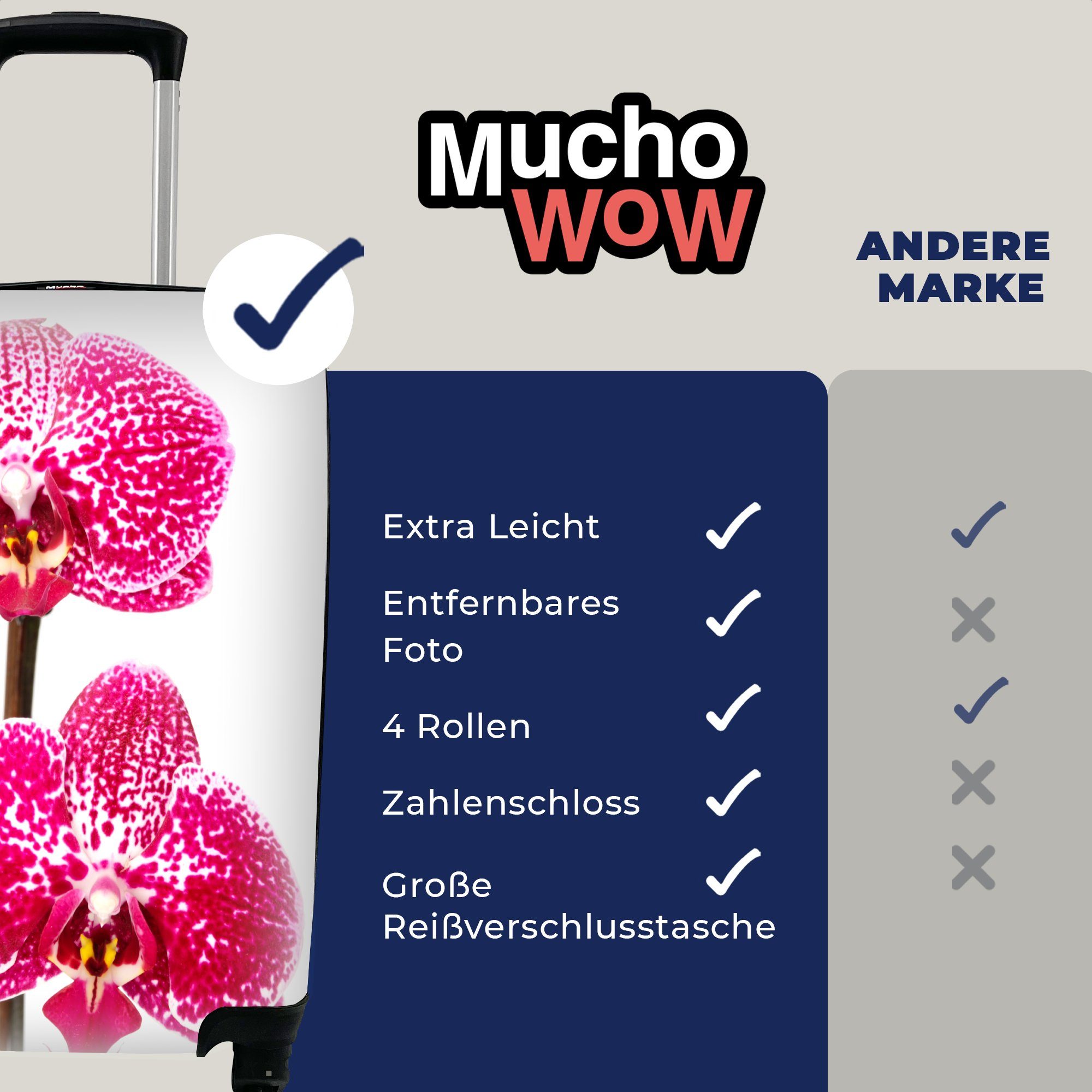 Ferien, Rollen, Handgepäckkoffer Reisekoffer mit Reisetasche für Orchidee Handgepäck Trolley, rosa, MuchoWow 4 rollen,