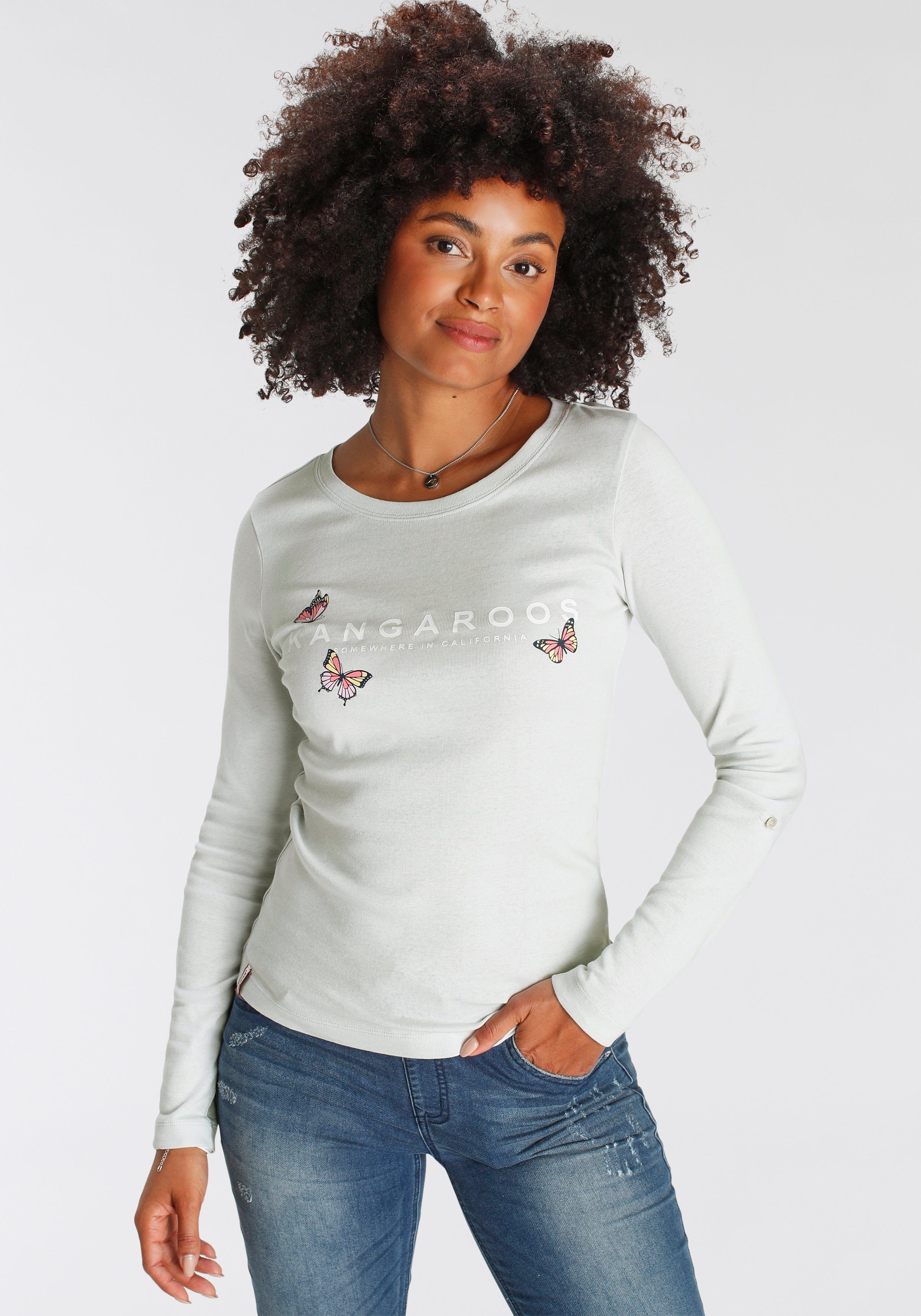 KangaROOS Langarmshirt krempelbare Ärmel, sehr figurbetonter Schnitt günstig online kaufen