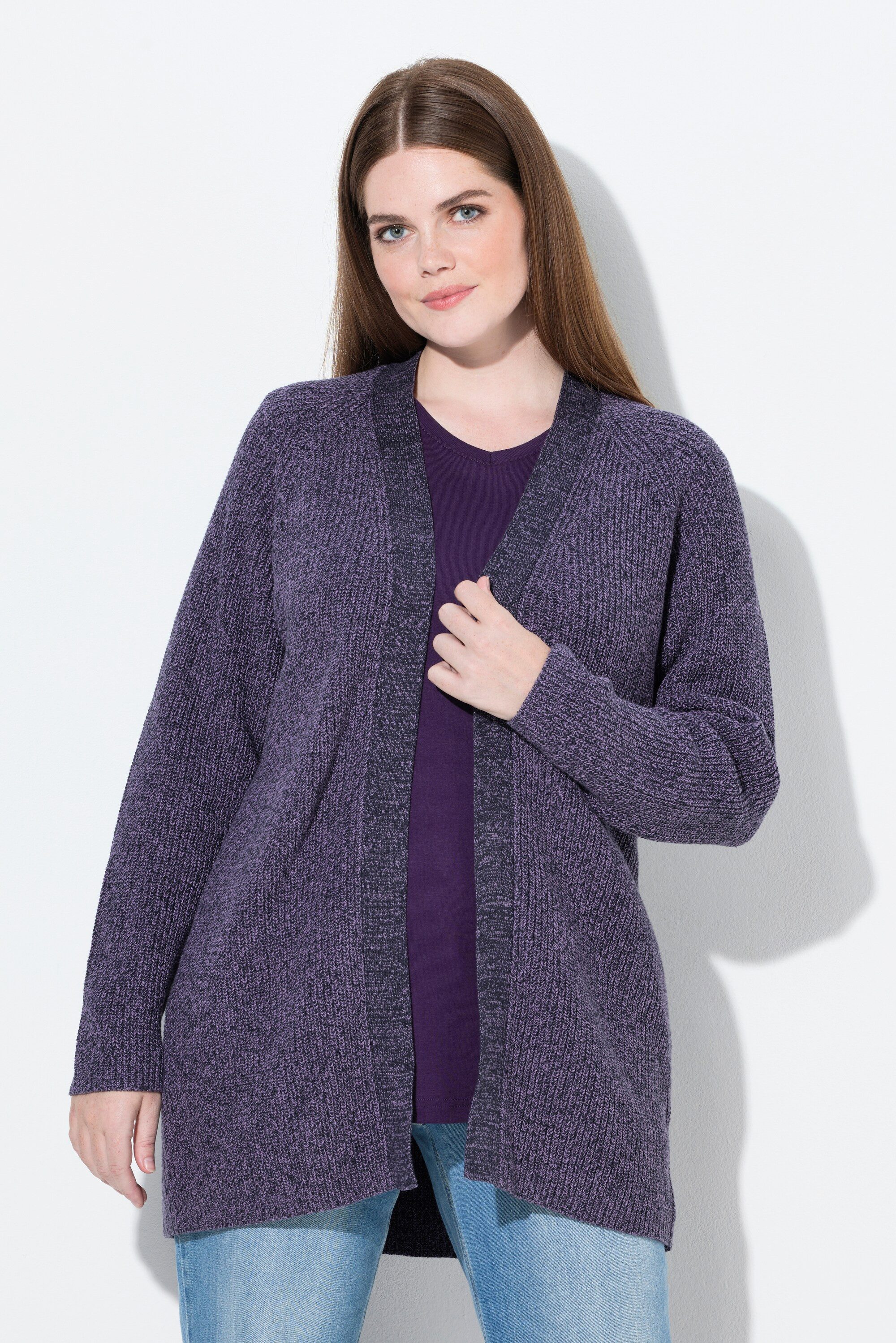 Ulla Popken Strickjacke Strickjacke Rippstrick offene Form Biobaumwolle günstig online kaufen