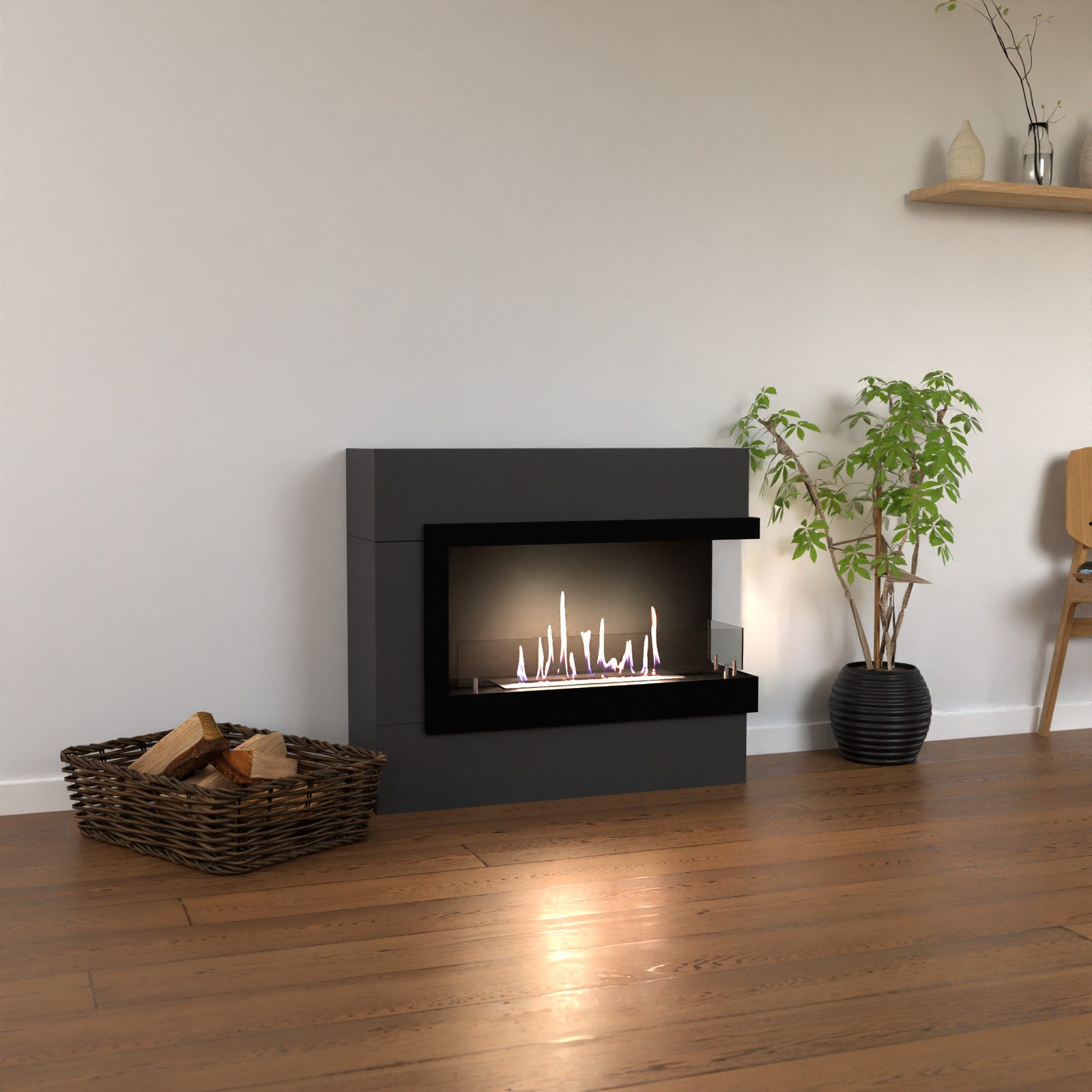 GLOW FIRE Echtfeuer-Dekokamin Halden Mini rechts Ethanol Kamin, Bioethanol Kamin mit 3h Brenndauer, Heizleistung bis 2 kw