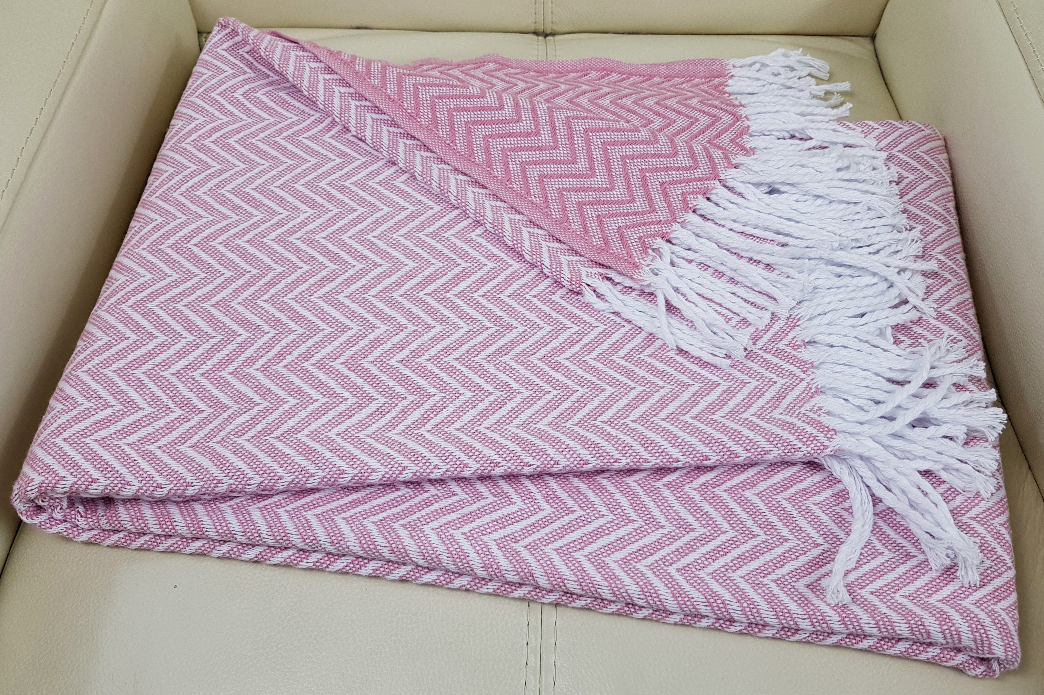 Tagesdecke STTS Wohndecke Rosa "Malta-Zickzack", Plaid Wohndecke Baumwolldecke Decke