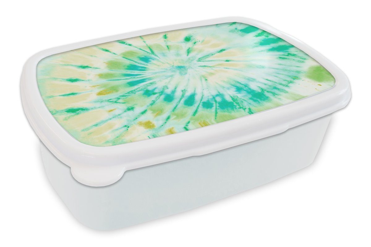 MuchoWow Lunchbox Krawattenfärbung - Muster - Spirale, Kunststoff, (2-tlg), Brotbox für Kinder und Erwachsene, Brotdose, für Jungs und Mädchen weiß